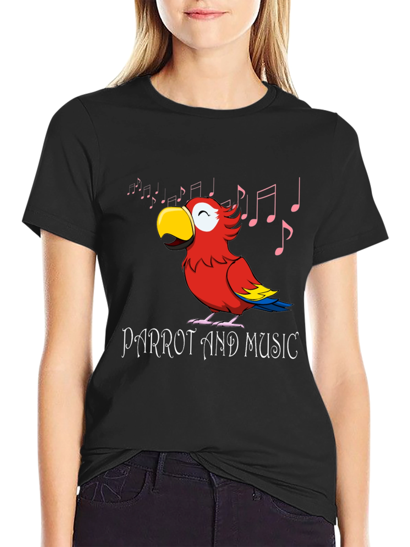 Black Parrot and Music T-Shirt - Black view 2