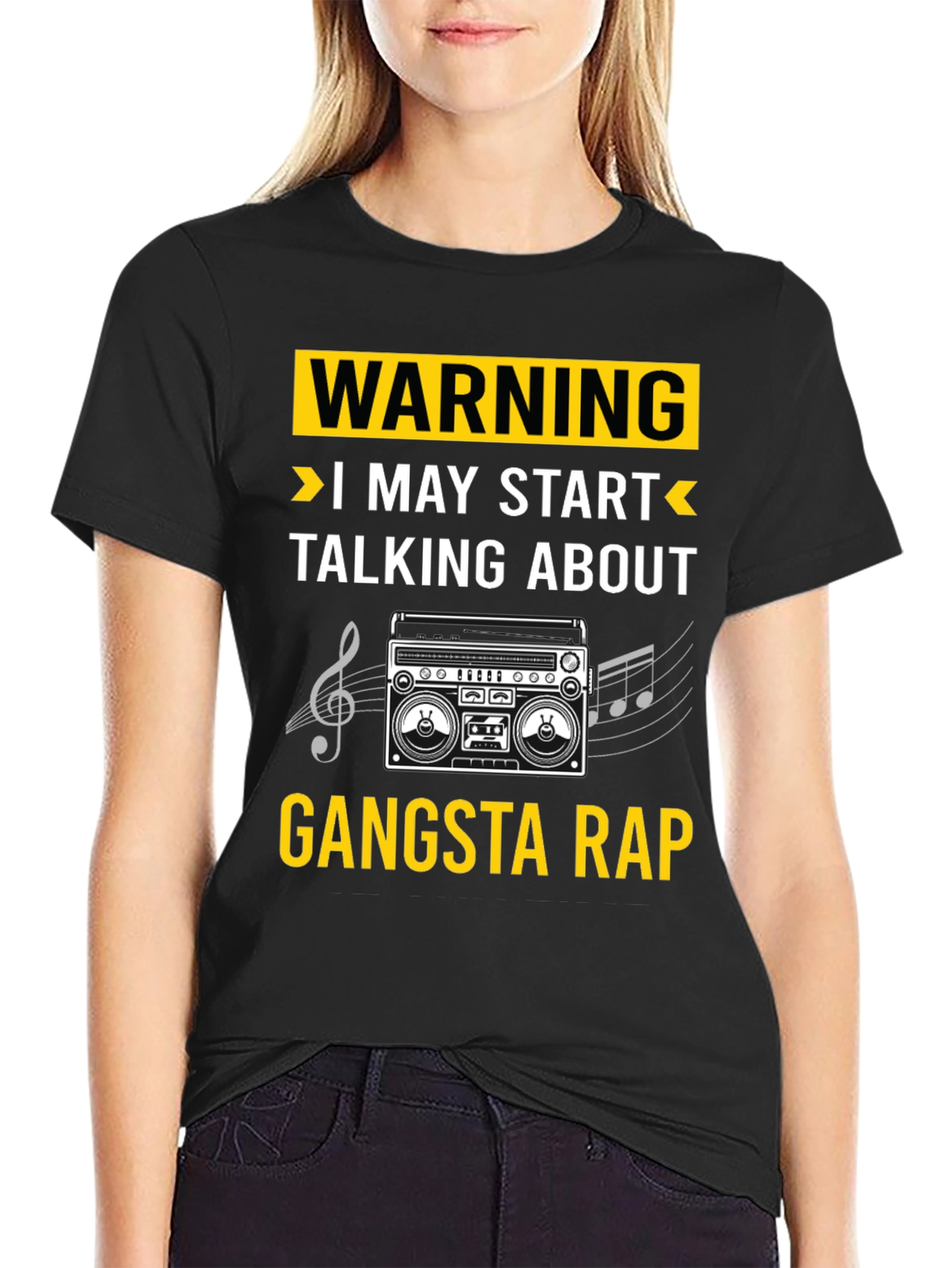 Black Gangsta Rap T-Shirt - Warning Funny Tee view 2