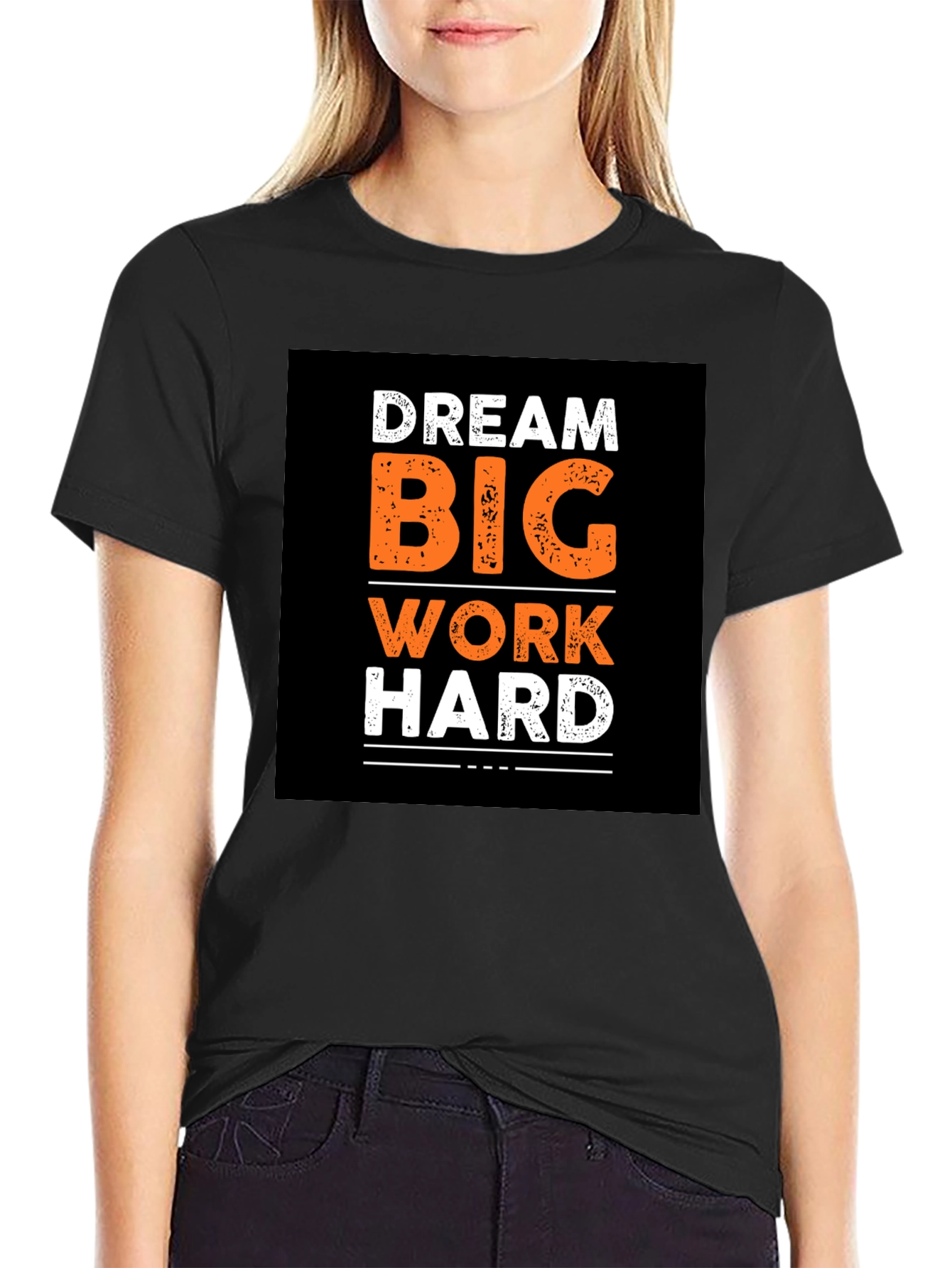 Black Dream Big Work Hard Graphic Print Black T-Shirt view 2