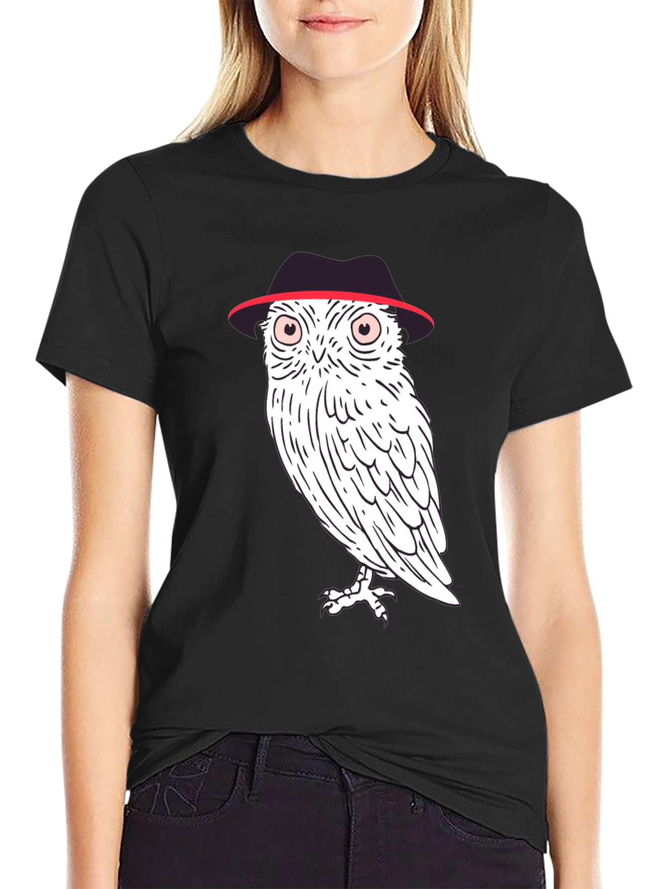 Black Owl in Fedora Graphic Tee - Stylish Men's Black T-Shirt view 2