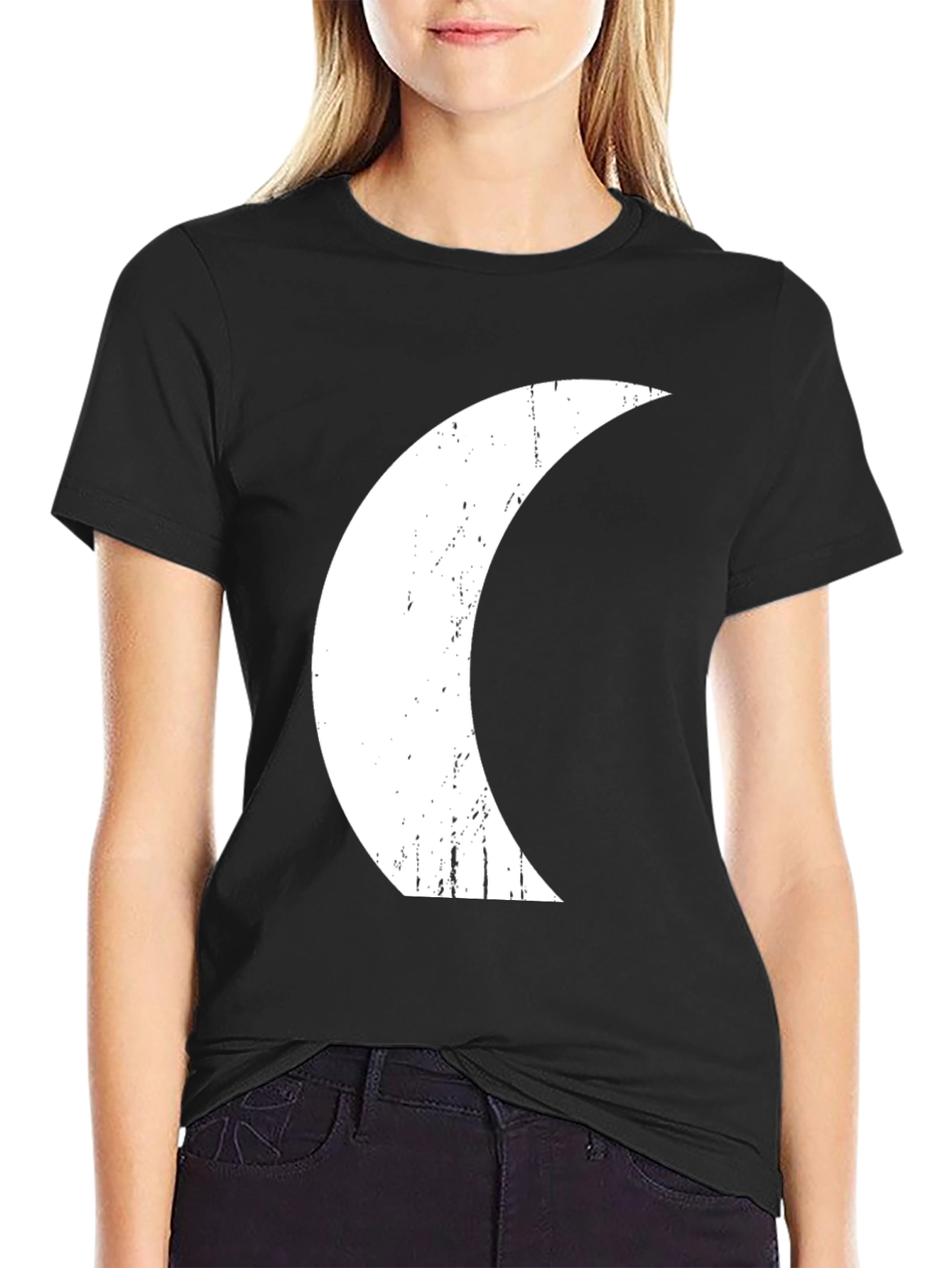 Black Crescent Moon Graphic Black T-Shirt view 2