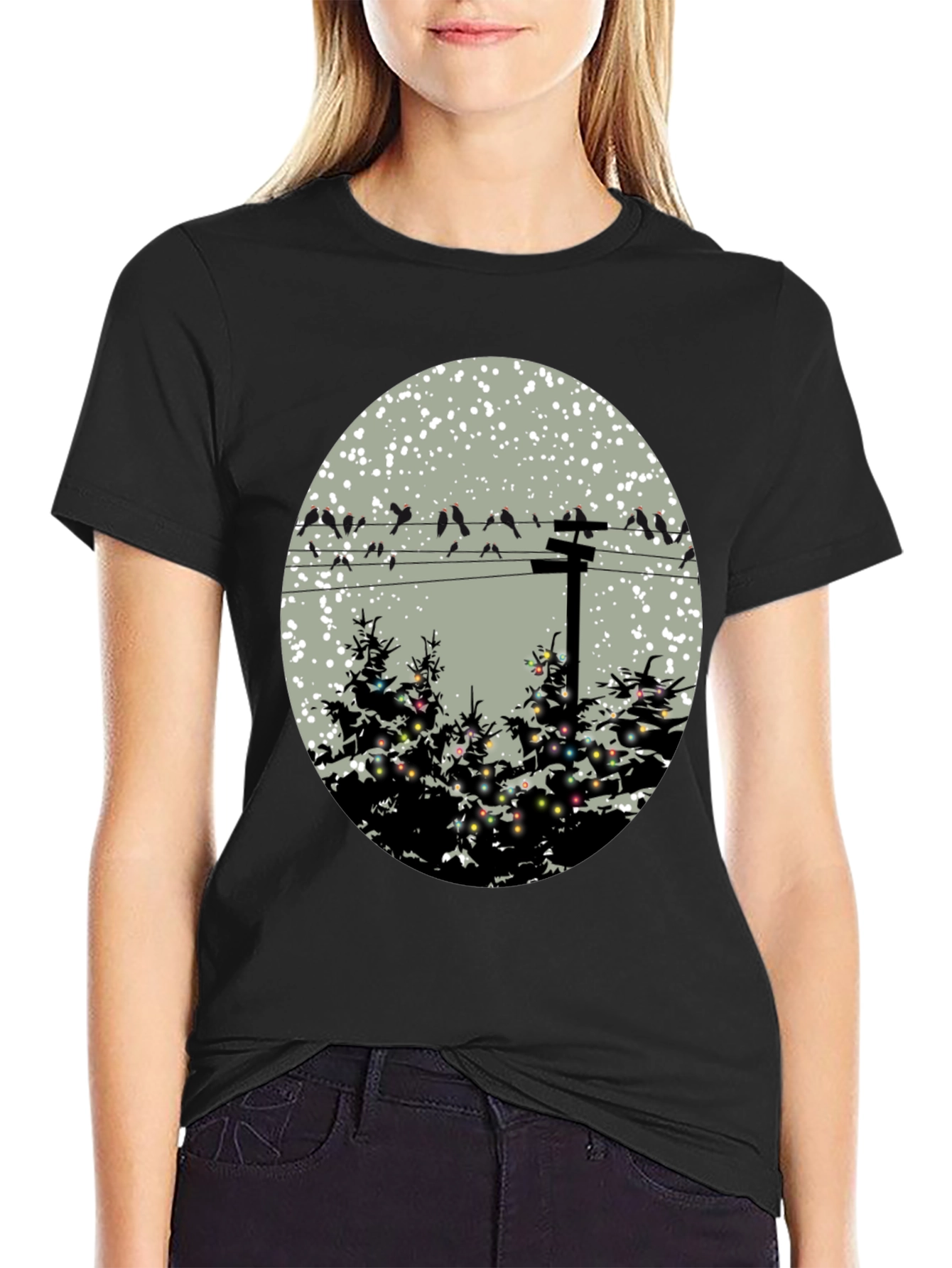 Black Birds on Wire Graphic Tee view 2
