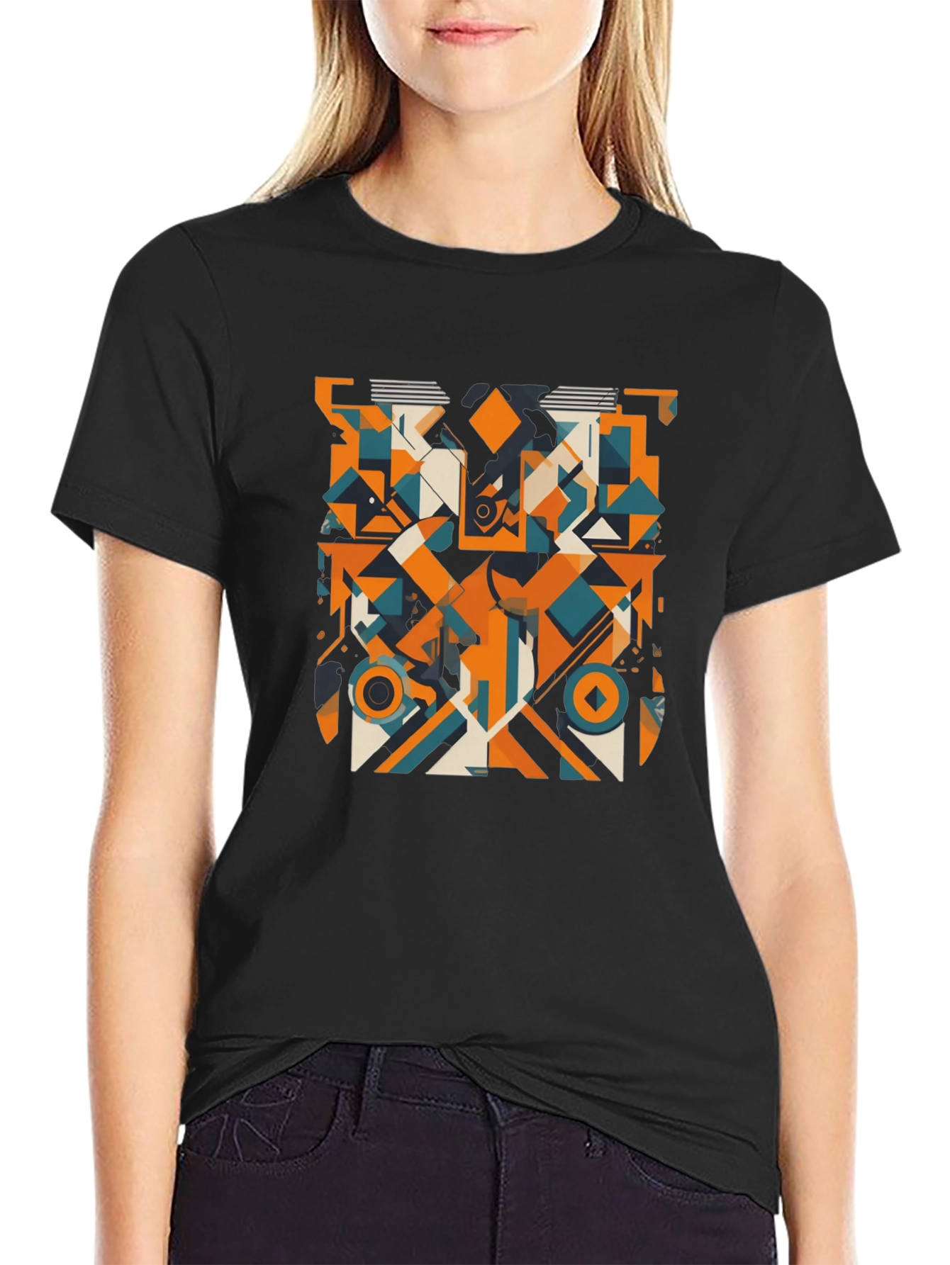 Black Geometric Abstract Art Print Black T-Shirt view 2