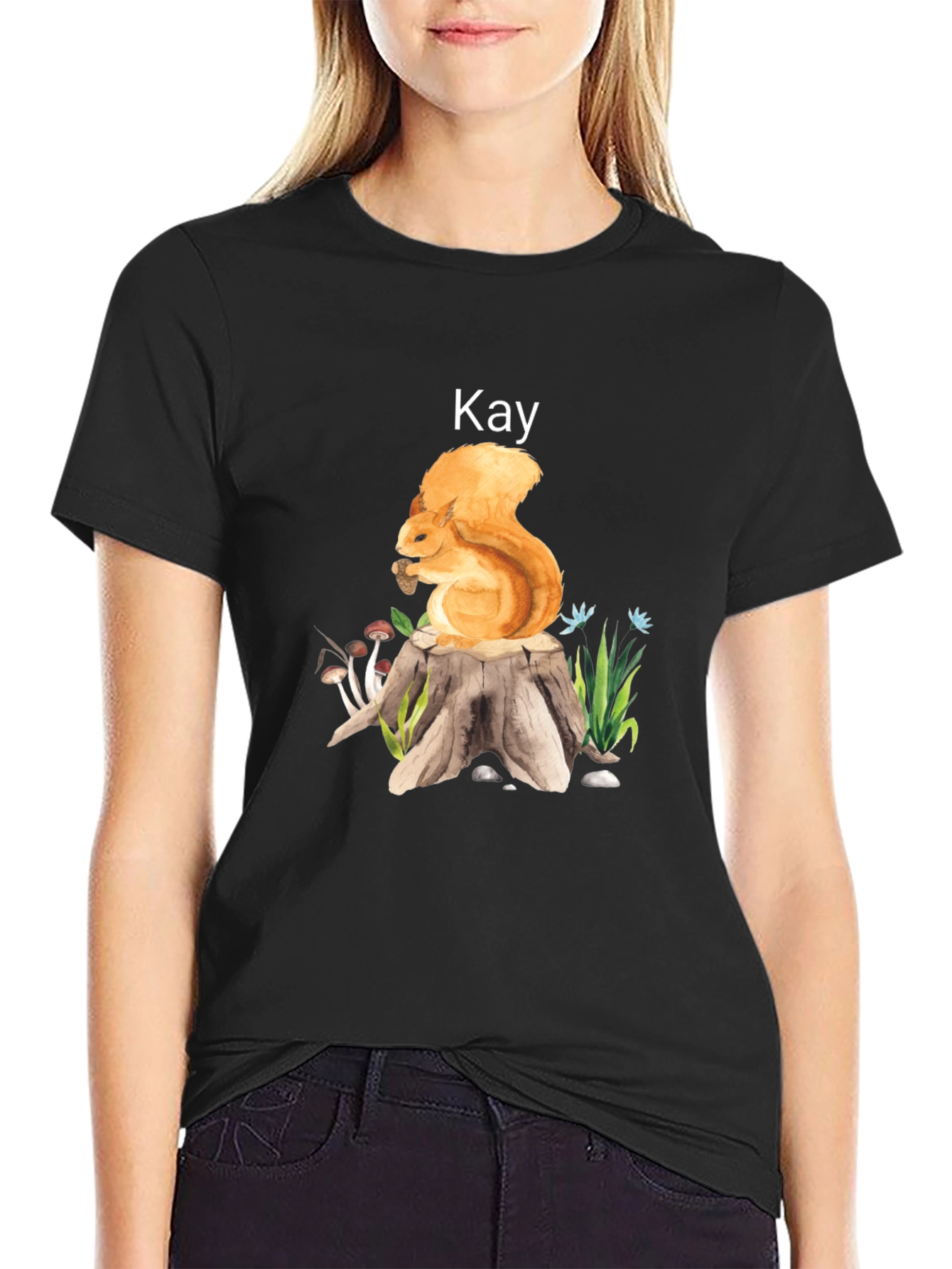 Black Squirrel on Stump T-Shirt - Kay view 2