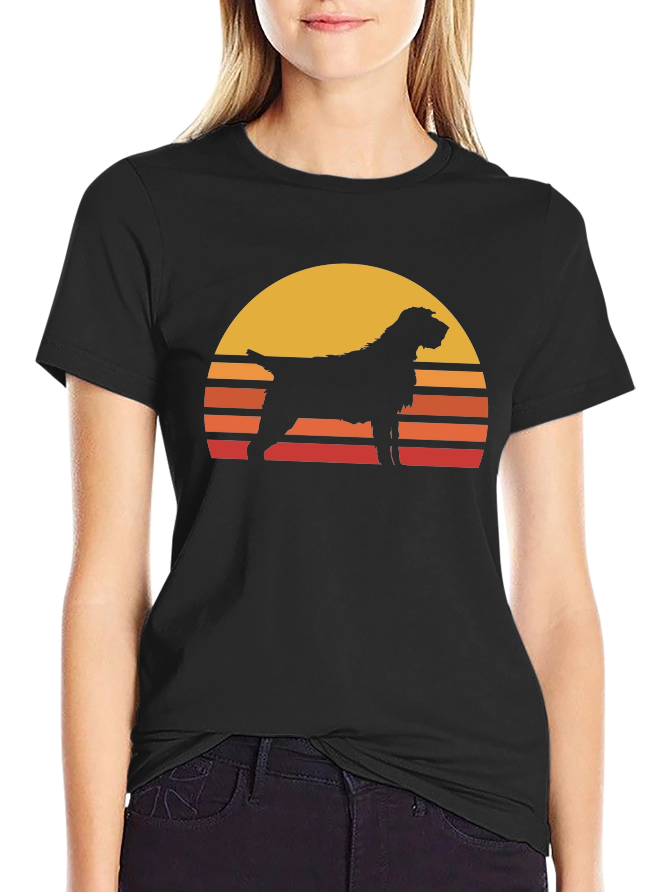 Black Retro Dog Sunset T-Shirt - Black view 2