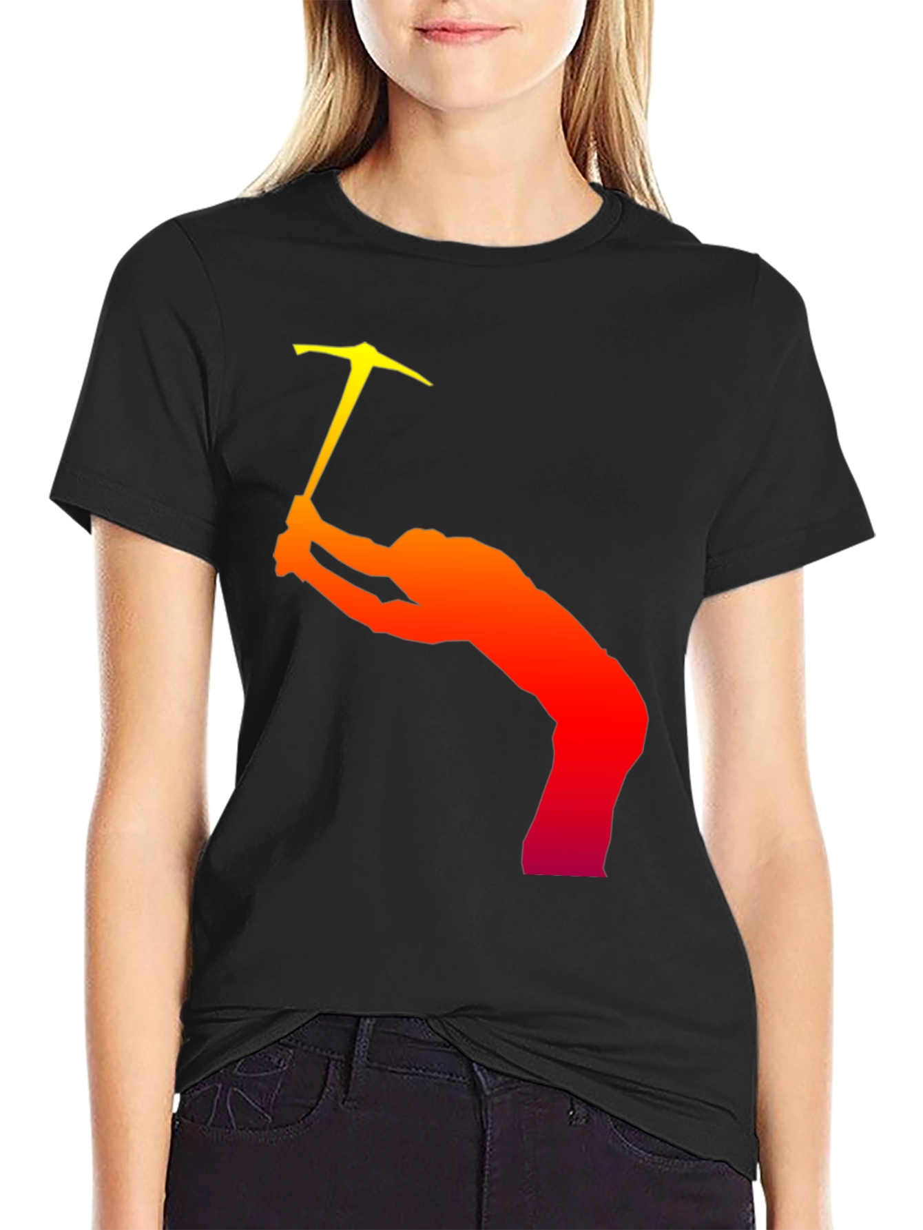 Black Climbing Silhouette Graphic T-Shirt - Black Cotton Tee view 2