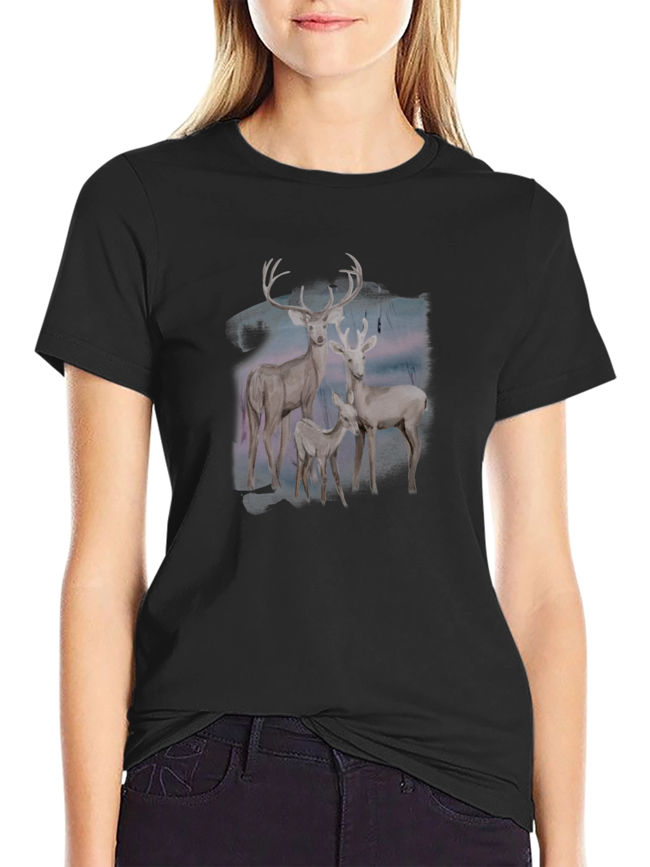 Black Deer Family Graphic Tee - Black Cotton Blend view 2