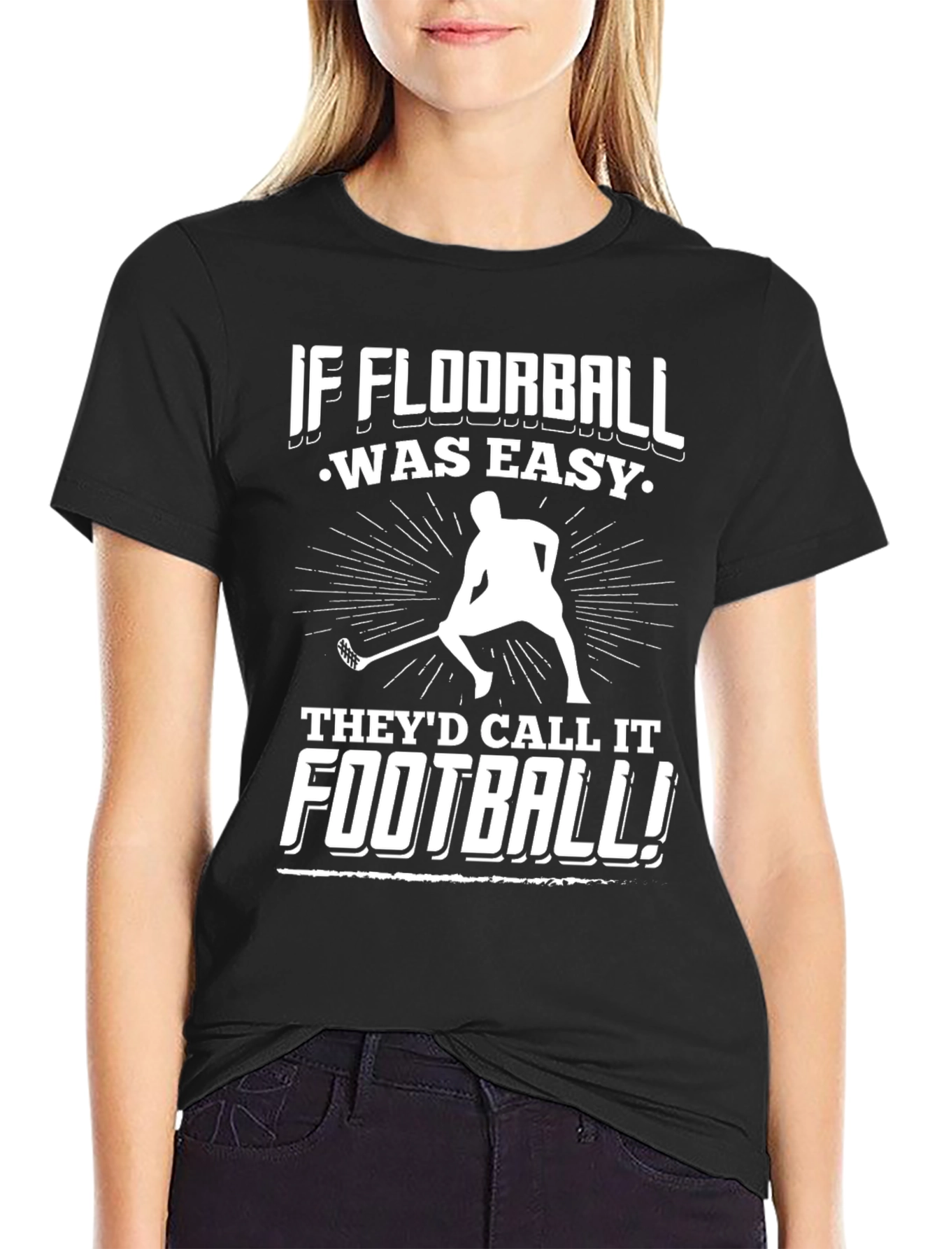 Black Floorball T-Shirt - If Floorball Was Easy! view 2