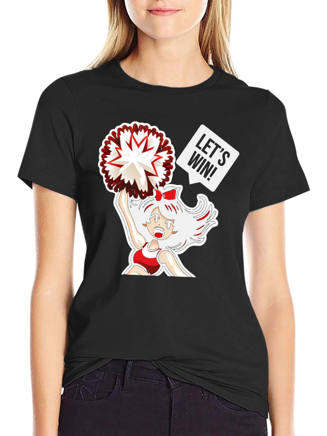 Black Cheerleader Graphic T-Shirt - Let's Win! view 2