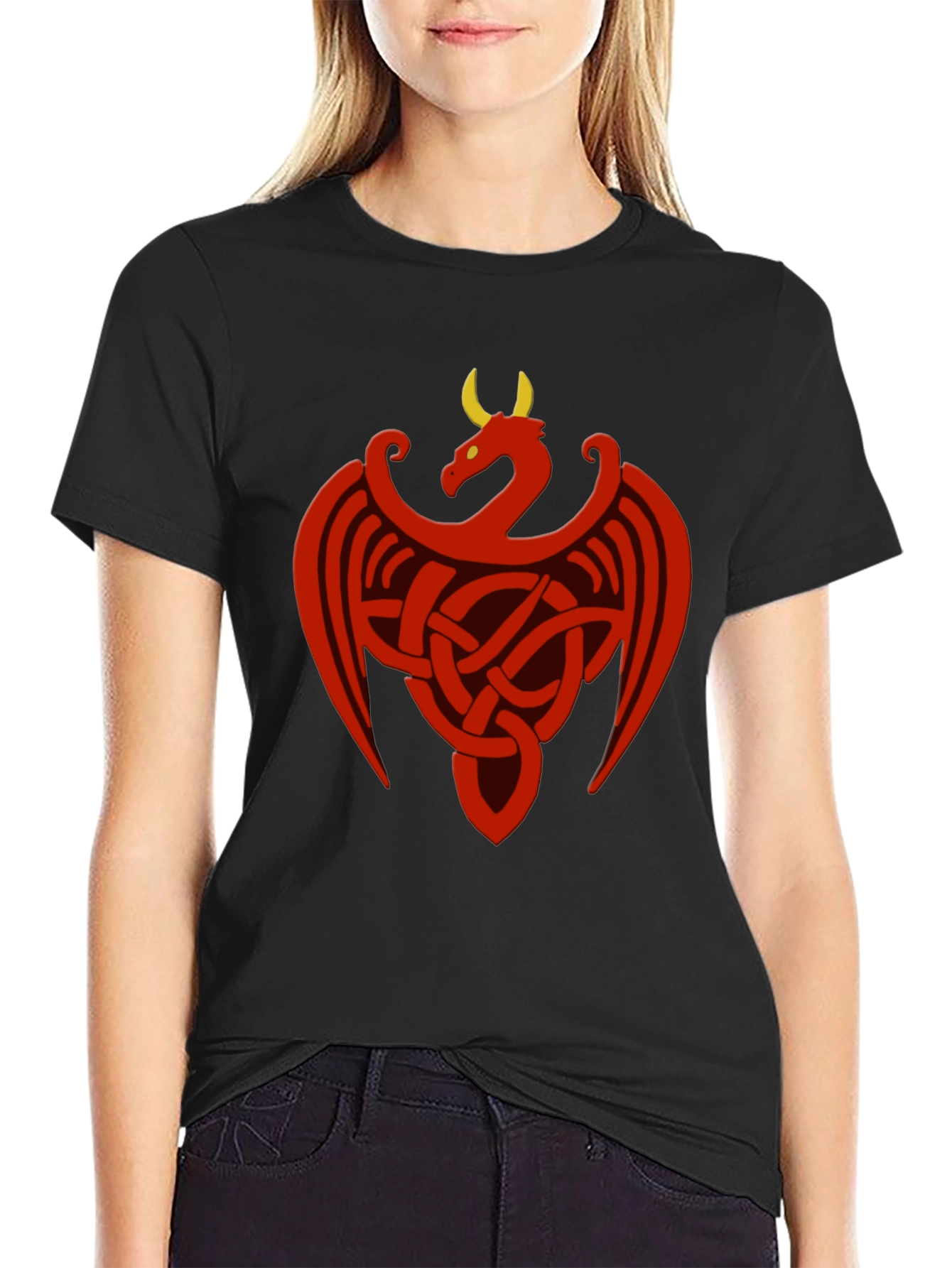 Black Celtic Dragon Knot Graphic Tee - Black Cotton Shirt view 2