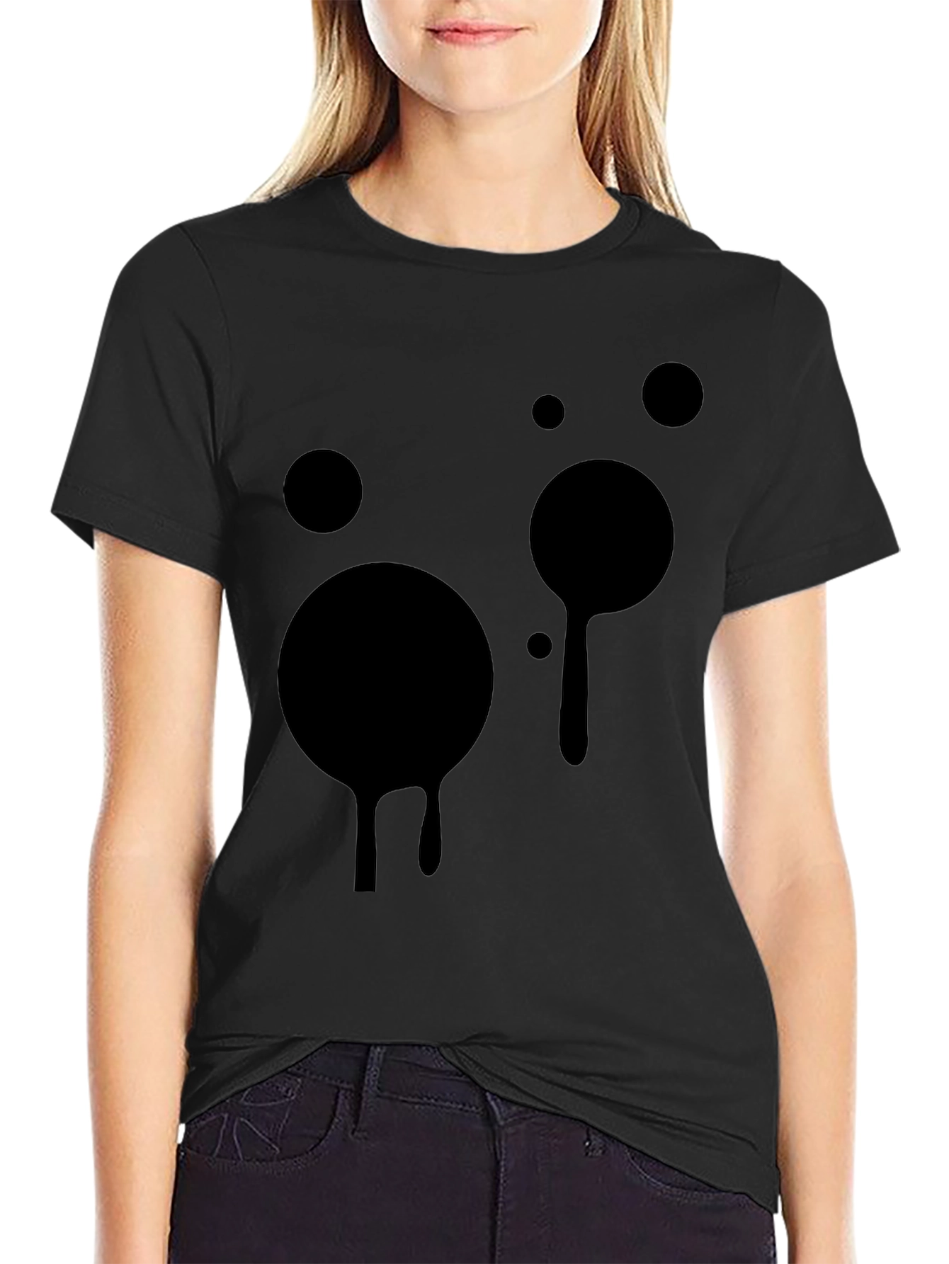 Black Abstract Drip Tee - Modern Graphic Black T-Shirt view 2
