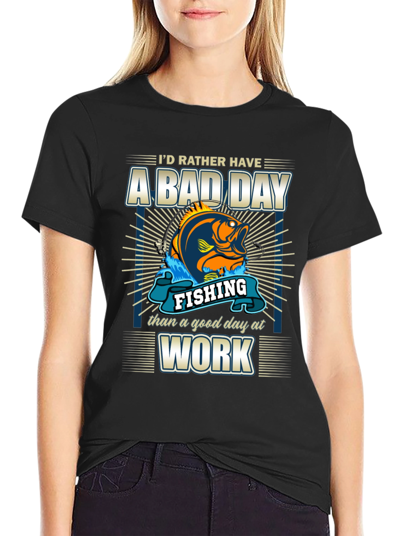 Black Fishing Bad Day Work Men's T-Shirt view 2