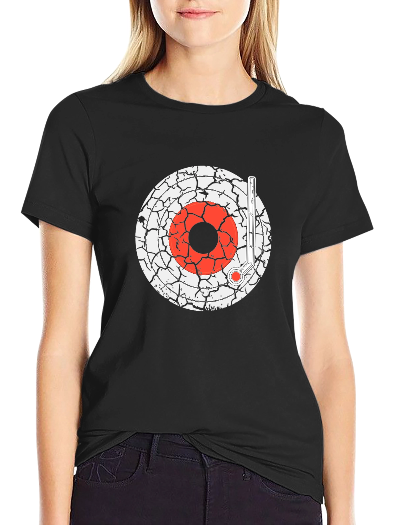 Black Cracked Target T-Shirt - Vintage Style view 2