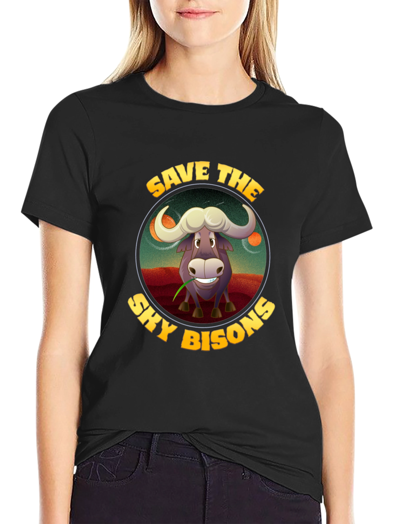 Black Save the Sky Bison Graphic T-Shirt view 2