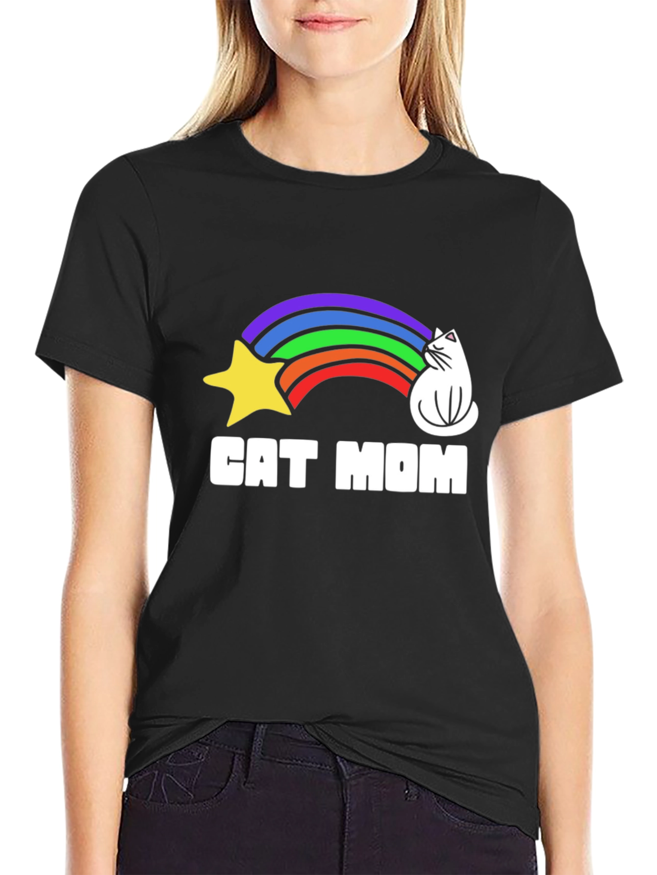 Black Cat Mom Rainbow Graphic Tee - Unisex Cotton T-Shirt view 2