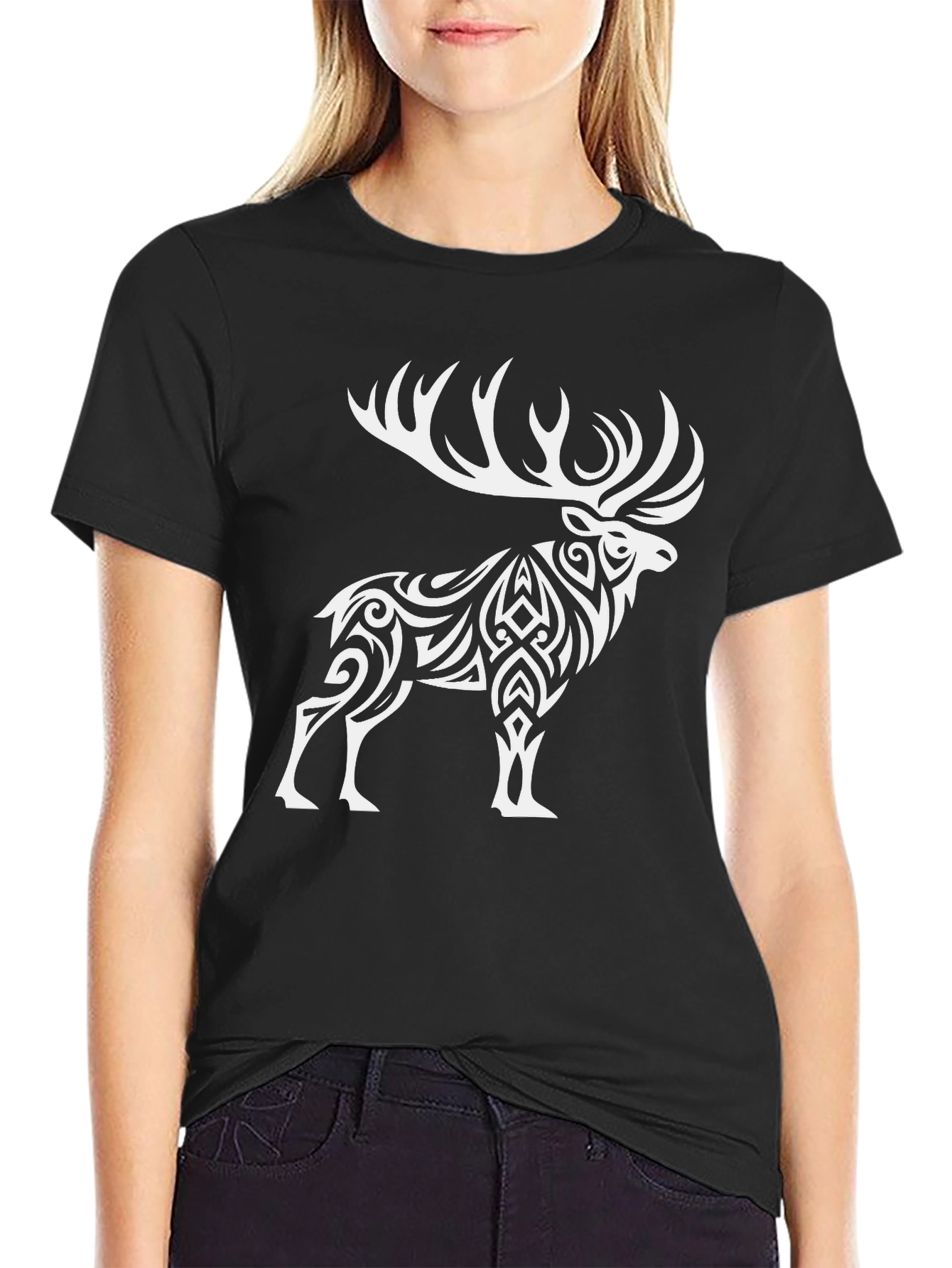 Black Tribal Elk Graphic Tee - Black view 2