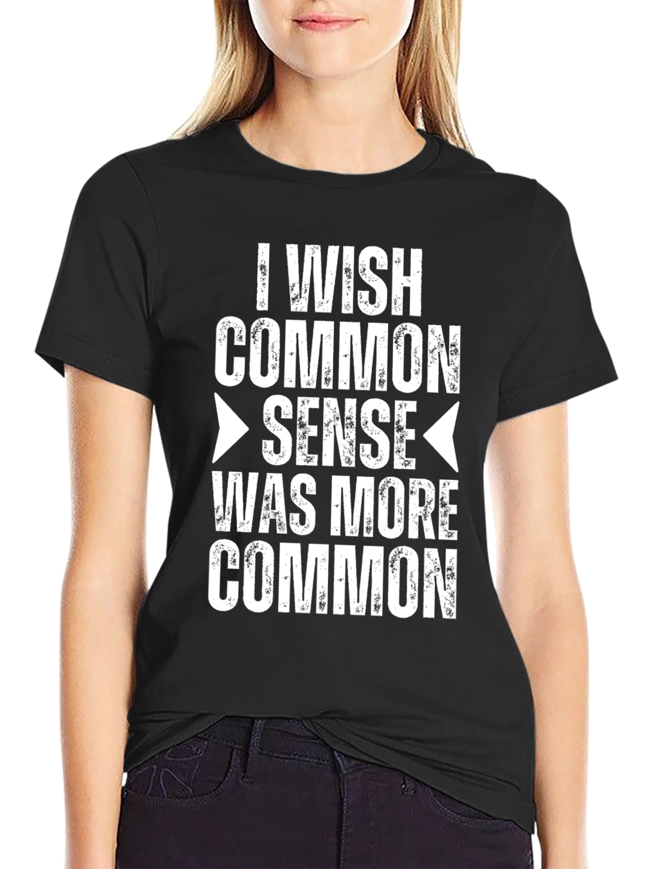 Black I Wish Common Sense T-Shirt - Funny Slogan Tee view 2