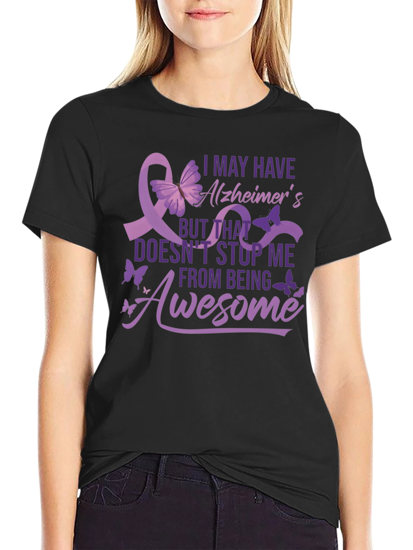 Black Alzheimer's Awareness T-Shirt - Awesome! view 2