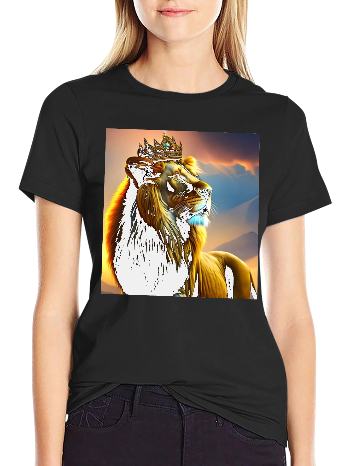 Black Lion King Graphic T-Shirt - Regal Lion Design view 2