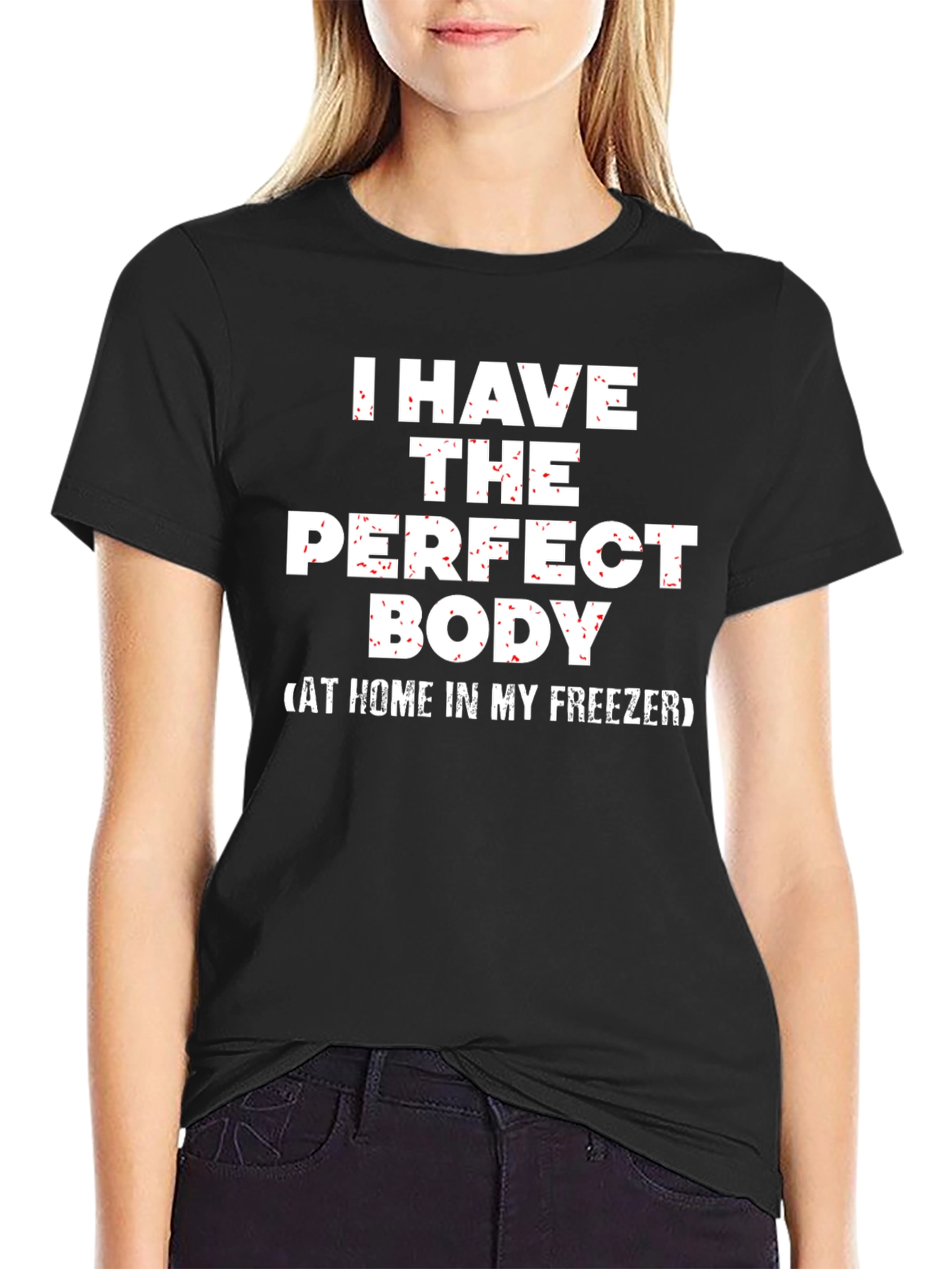 Black Funny "Perfect Body" Graphic Tee - Black Cotton T-Shirt view 2