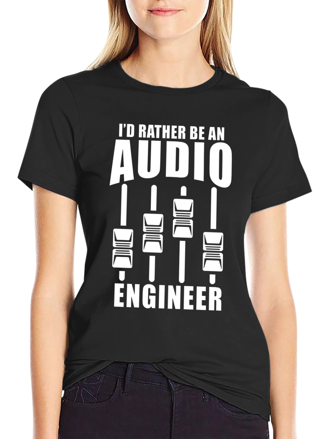 Black Audio Engineer T-Shirt Mixing Board Music Production Tee view 2