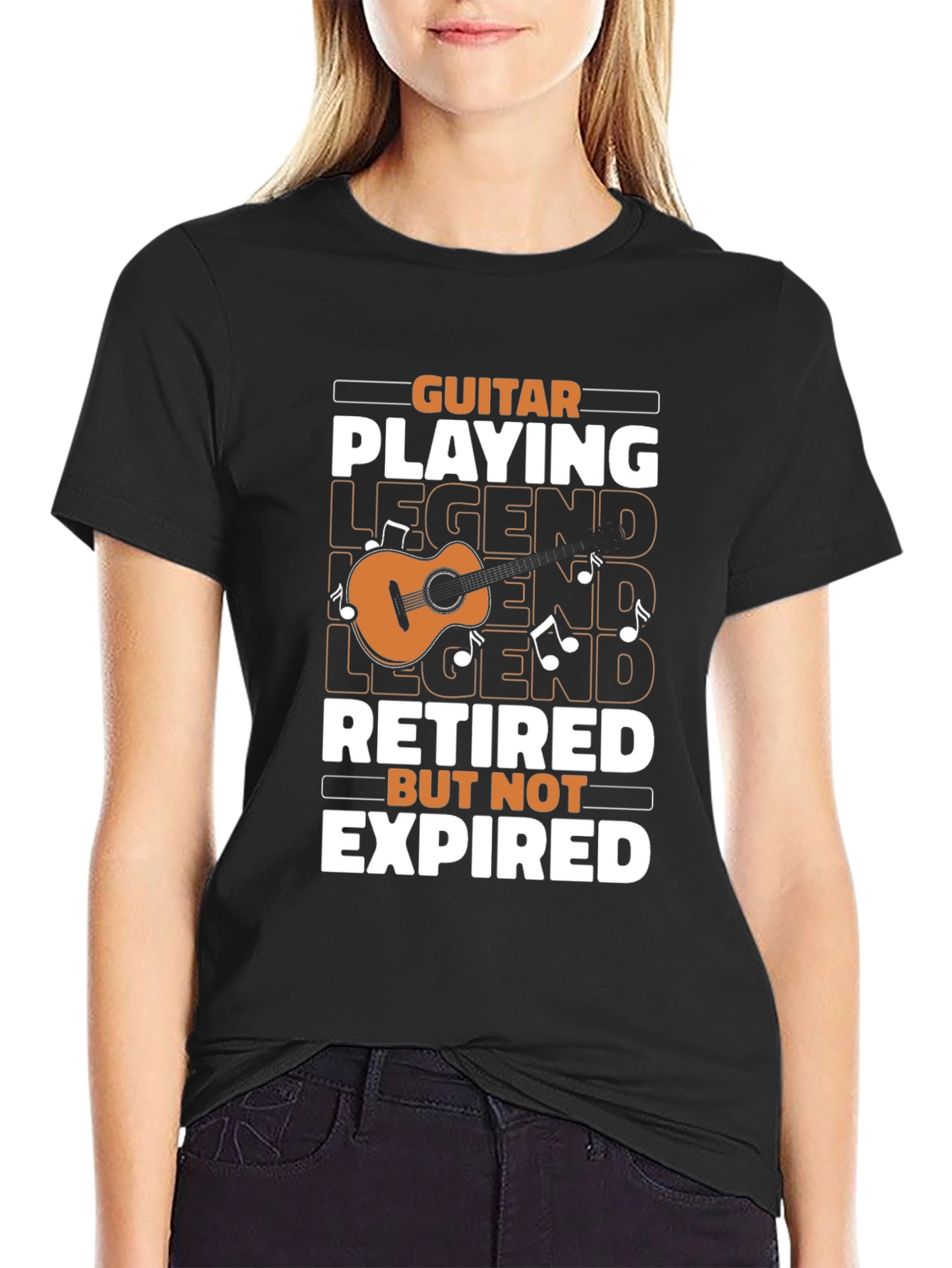 Black Guitar Legend Retired T-Shirt - Music Lover Gift view 2