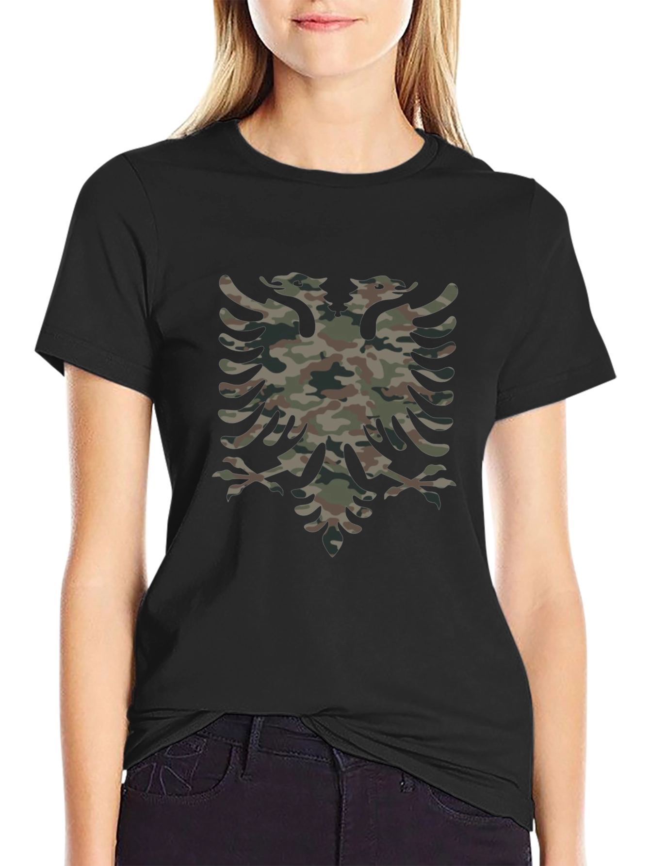 Black Camouflage Double-Headed Eagle Graphic Tee view 2