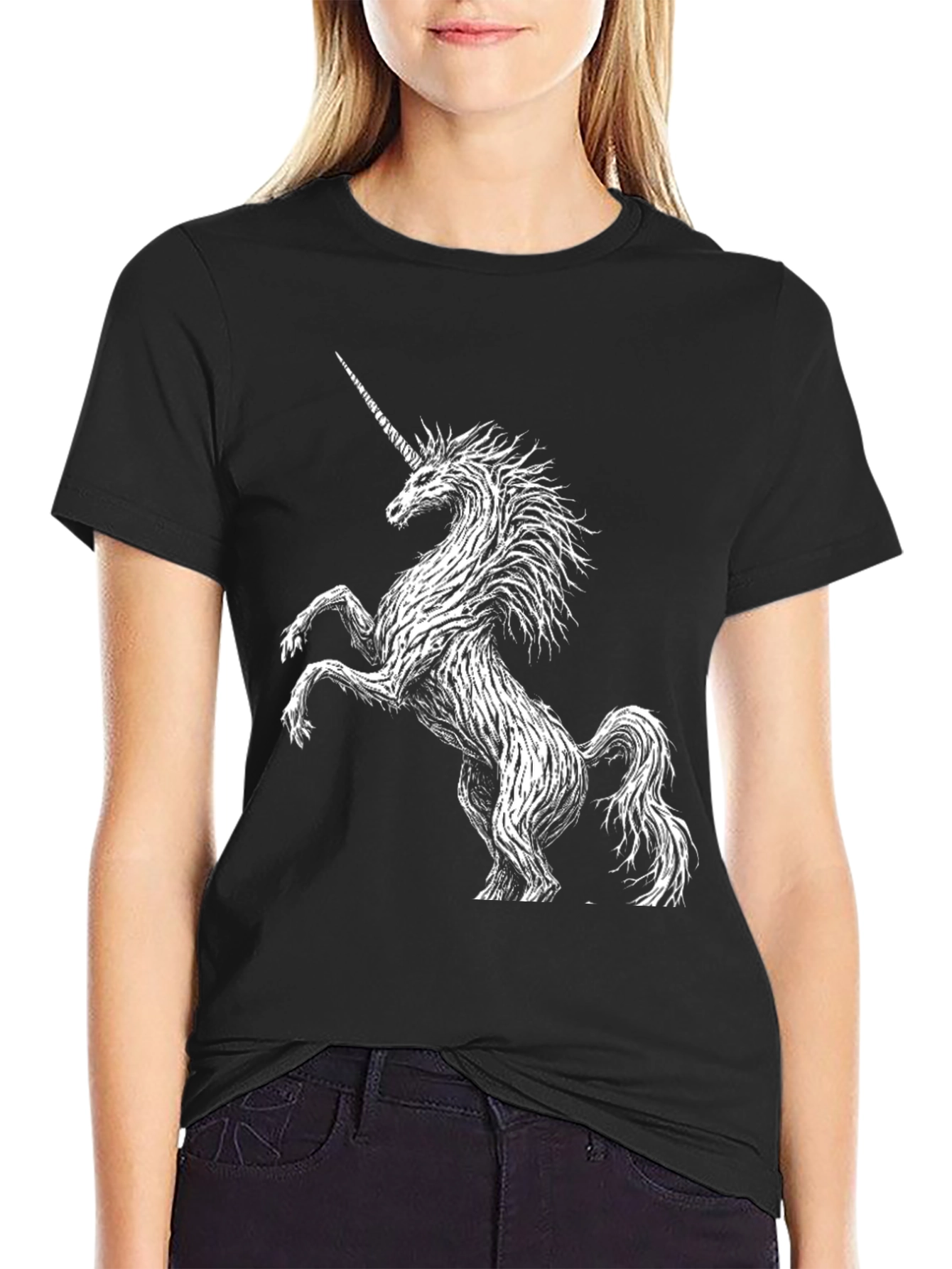 Black Unicorn Graphic Black T-Shirt - Men's Fashion view 2