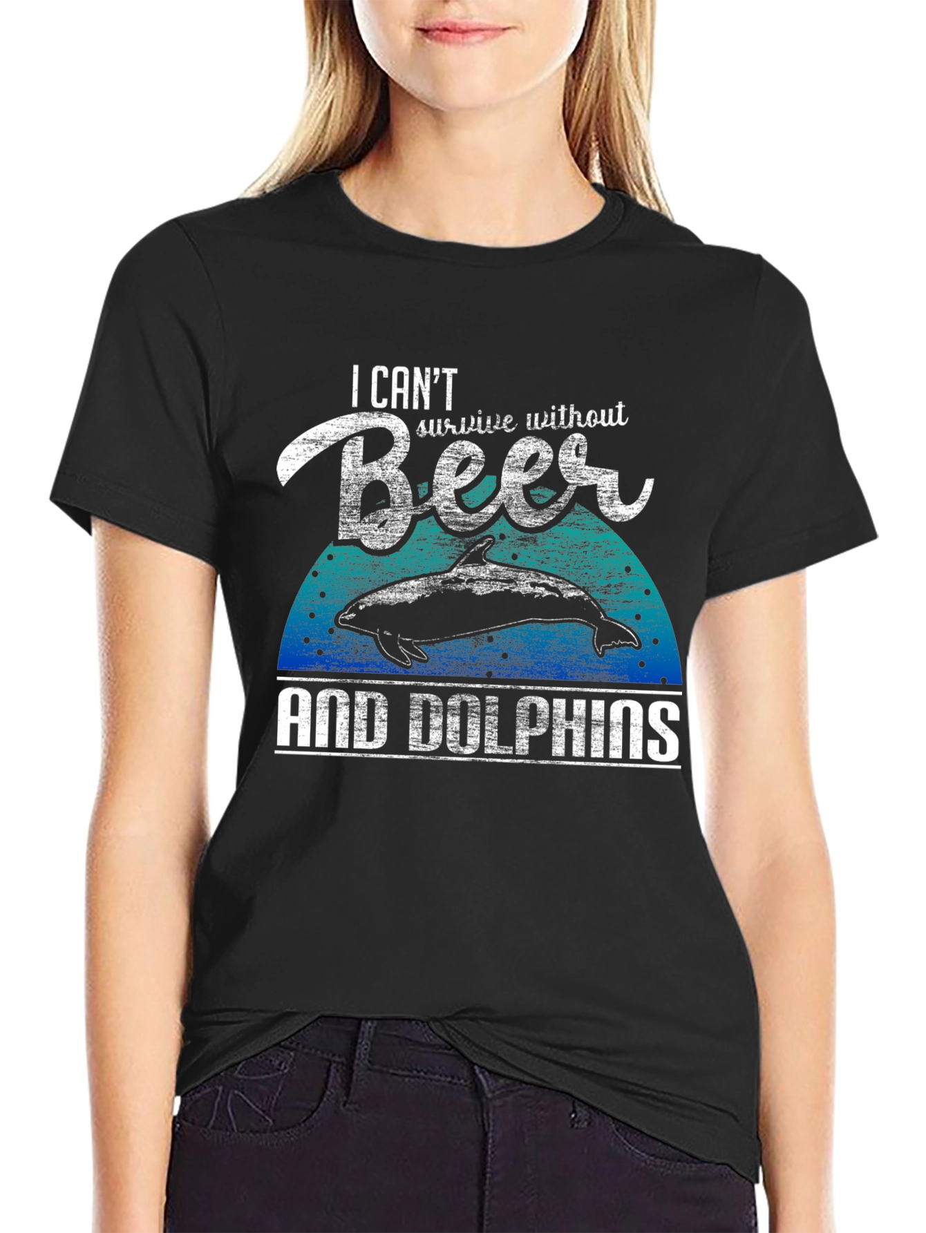 Black Beer & Dolphins Graphic Tee - Men's Black T-Shirt view 2