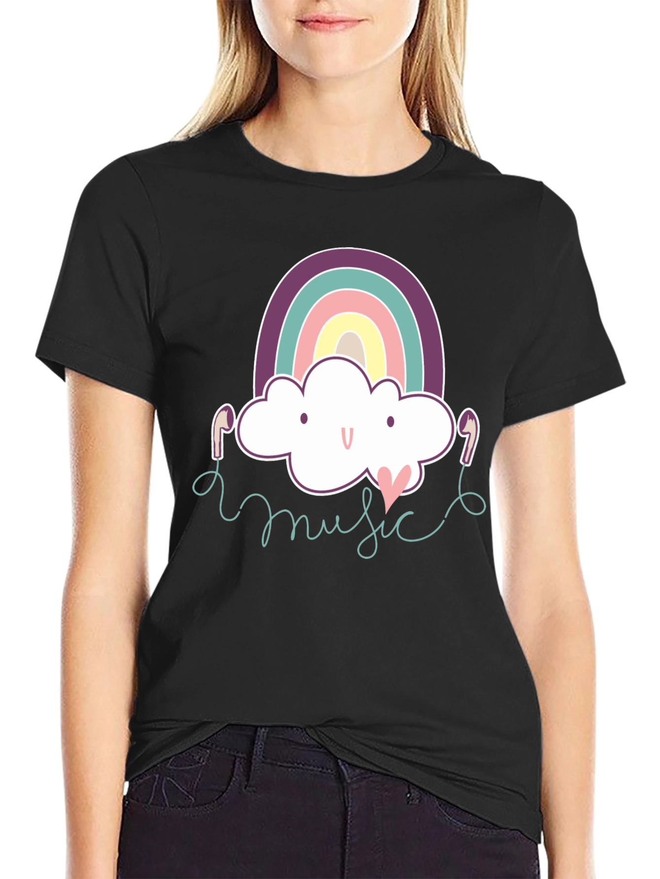Black Rainbow Cloud Music T-Shirt - Cute & Stylish! view 2