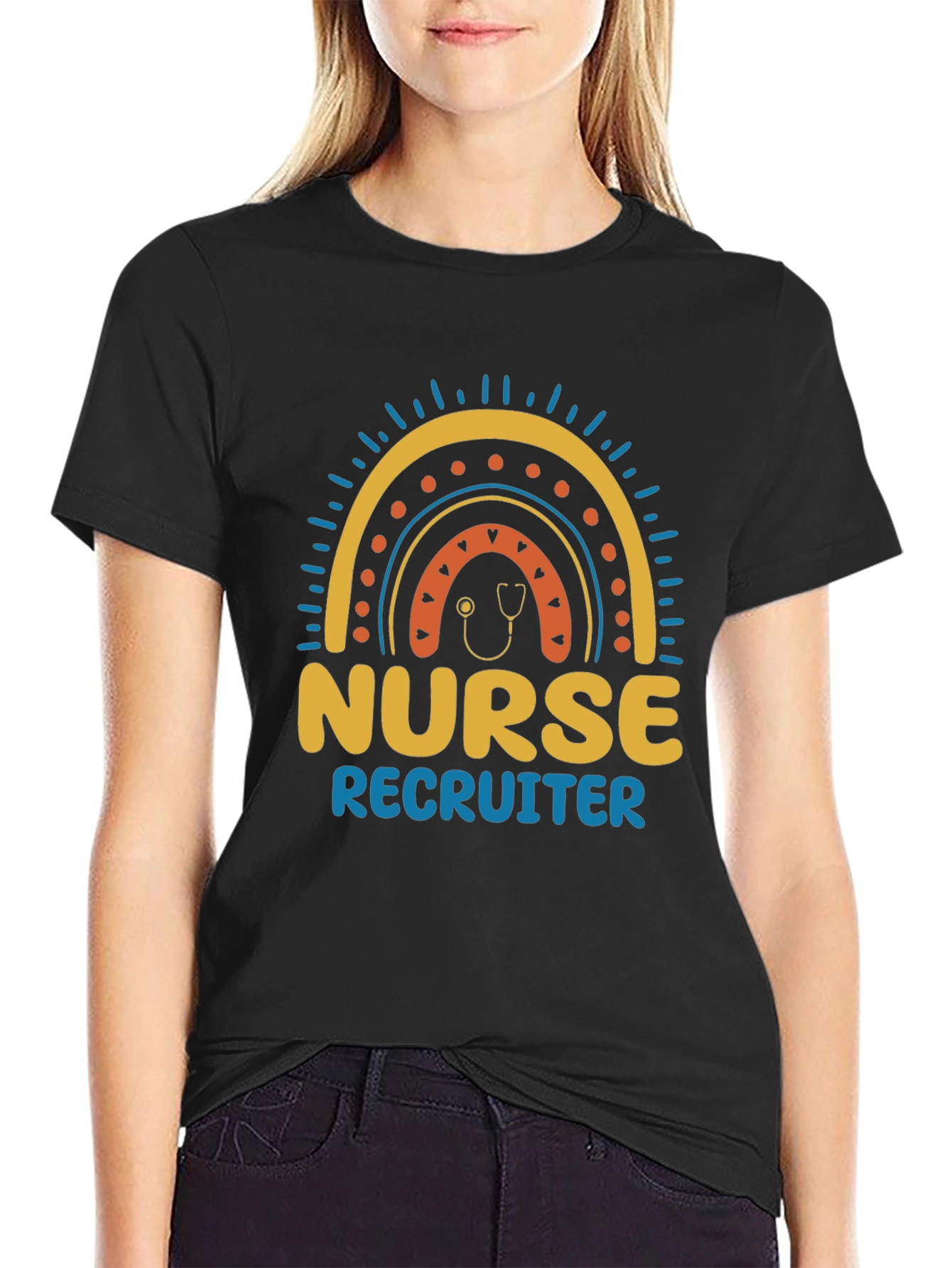 Black Nurse Recruiter Rainbow Graphic T-Shirt view 2