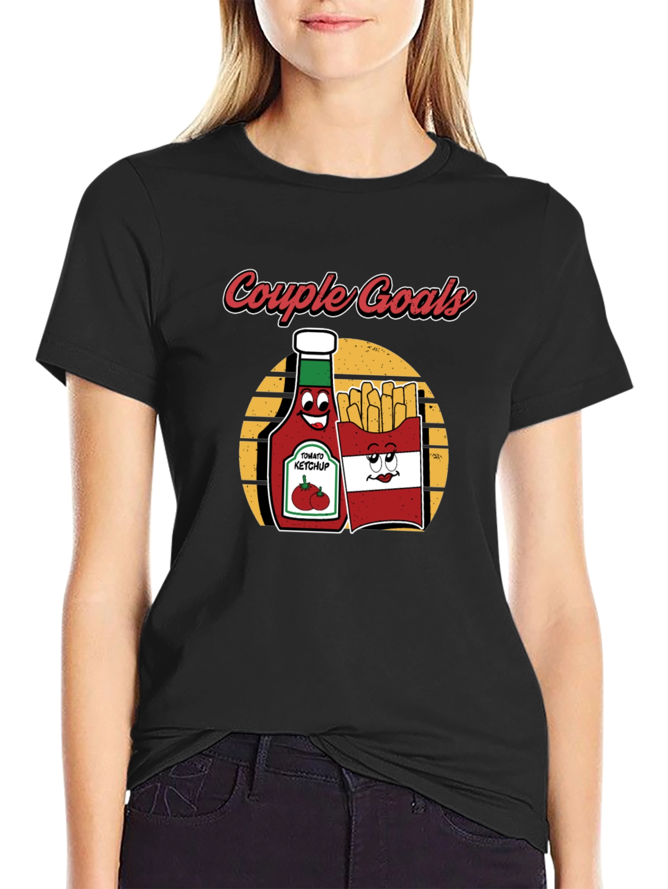 Black Couple Goals T-Shirt - Ketchup & Fries Cartoon Design view 2
