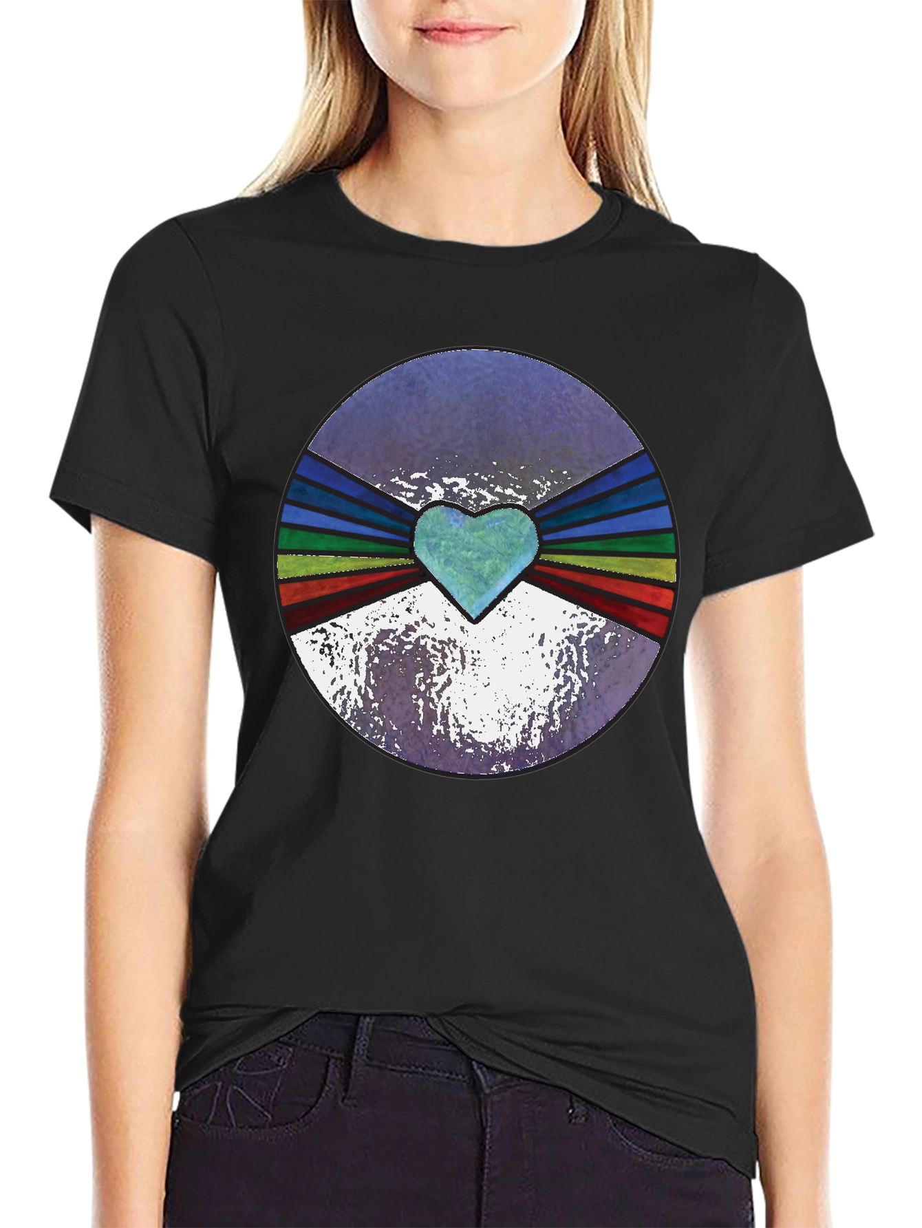 Black Retro Heartburst Graphic Tee - Black Cotton Blend view 2
