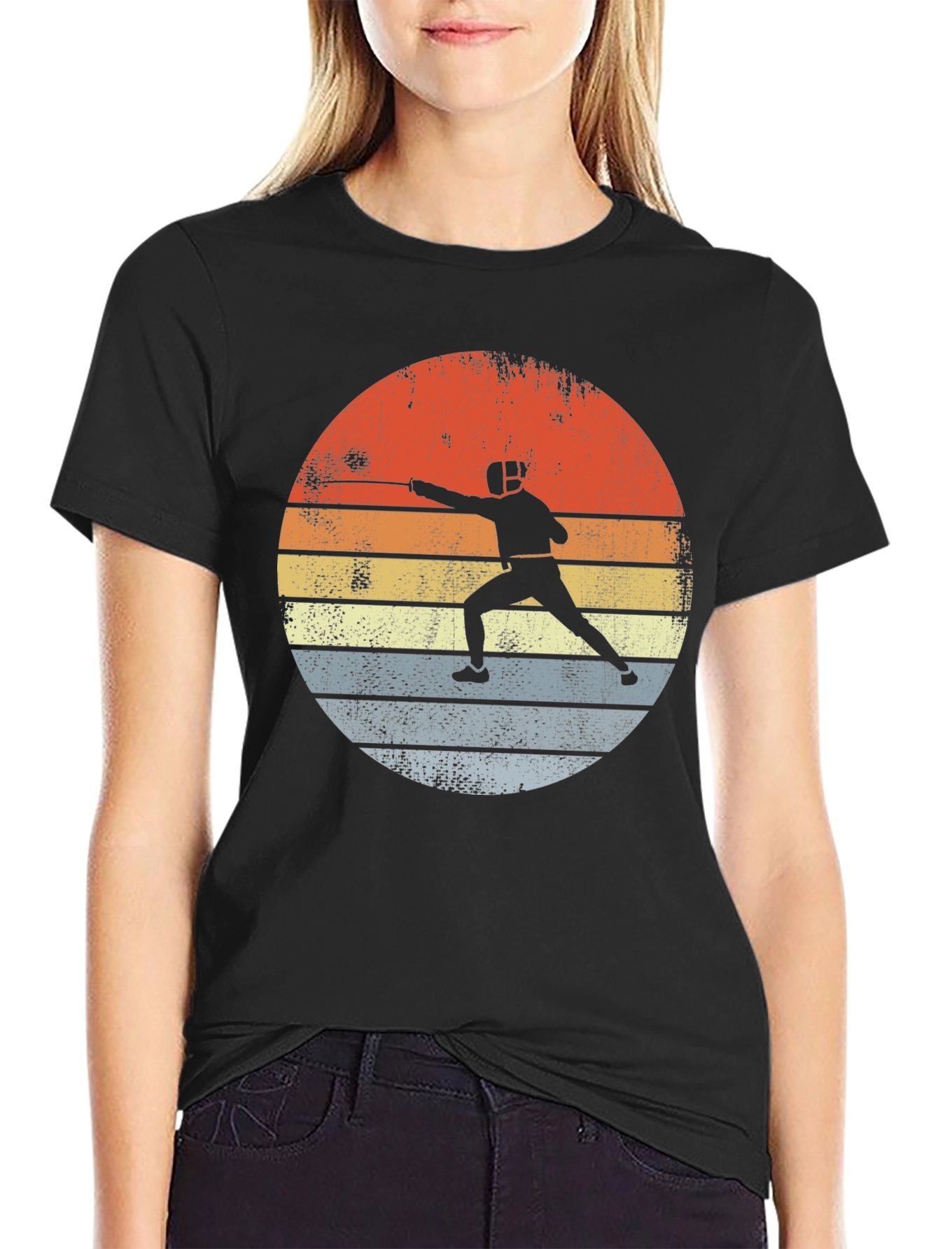 Black Fencing Sunset Graphic Tee - Retro Sportswear view 2