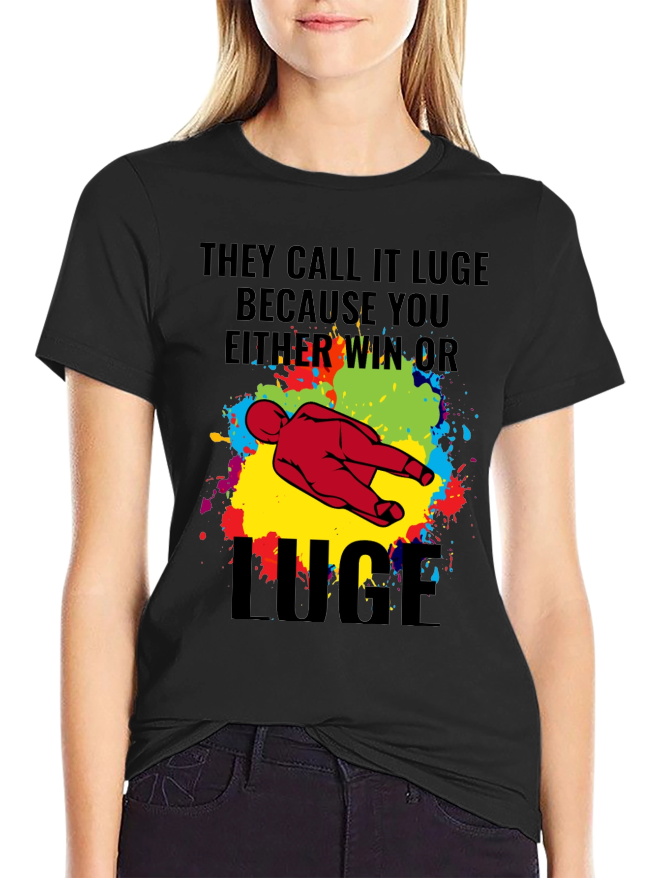 Black Funny Luge T-Shirt - Win or Luge Graphic Tee view 2