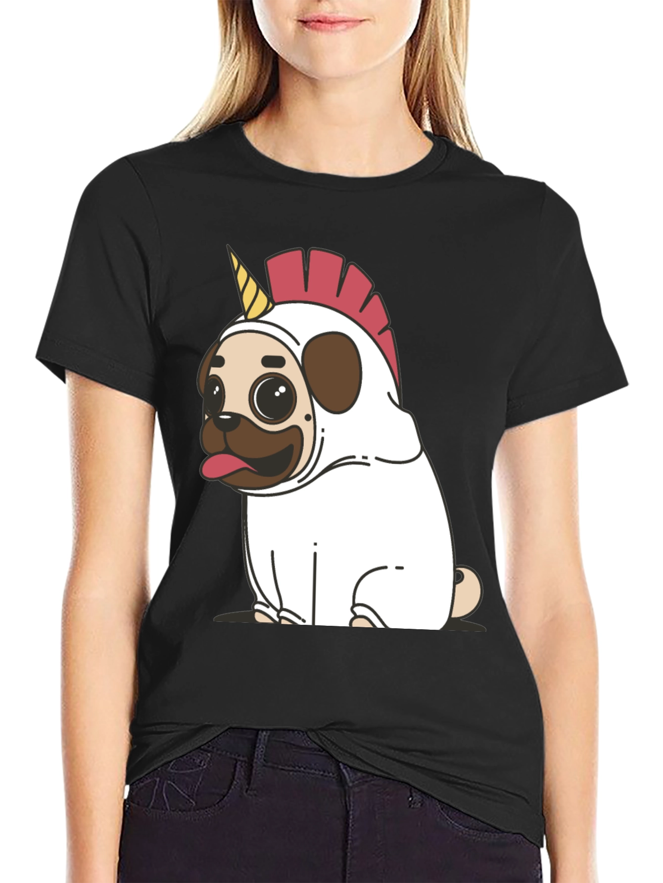 Black Unicorn Pug Graphic T-Shirt view 2