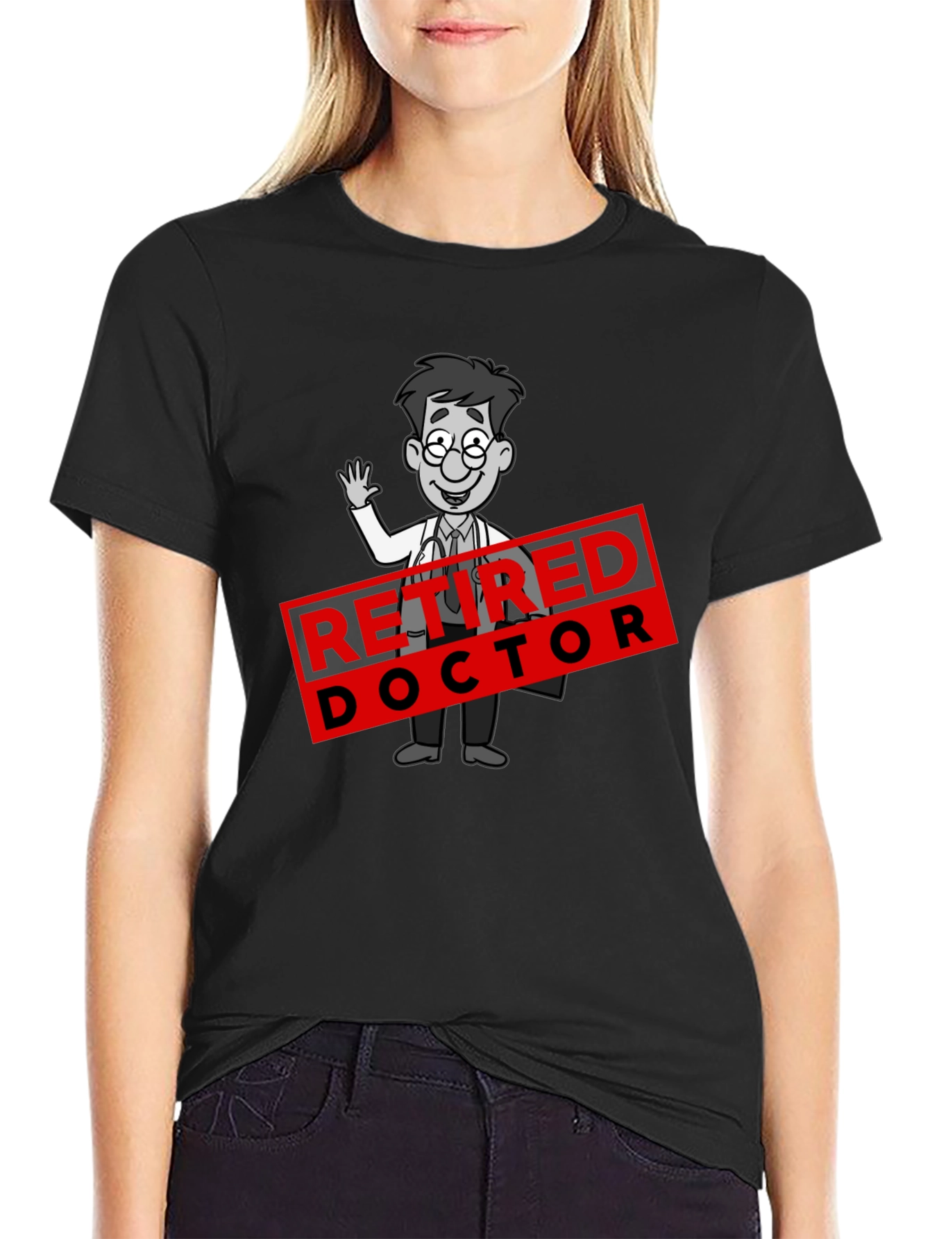 Black Retired Doctor Cartoon Graphic T-Shirt view 2