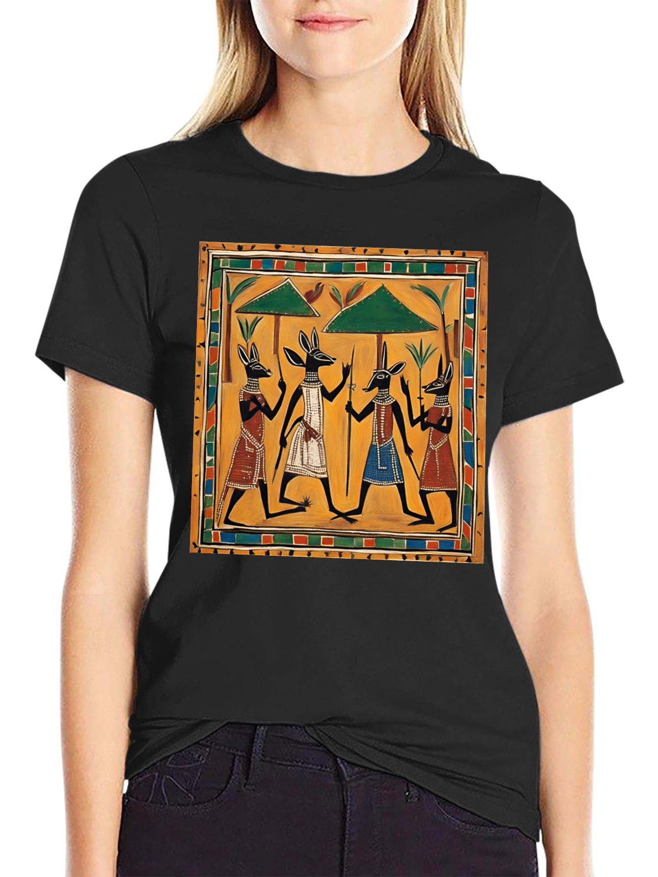 Black Egyptian Anubis Art Graphic Tee view 2
