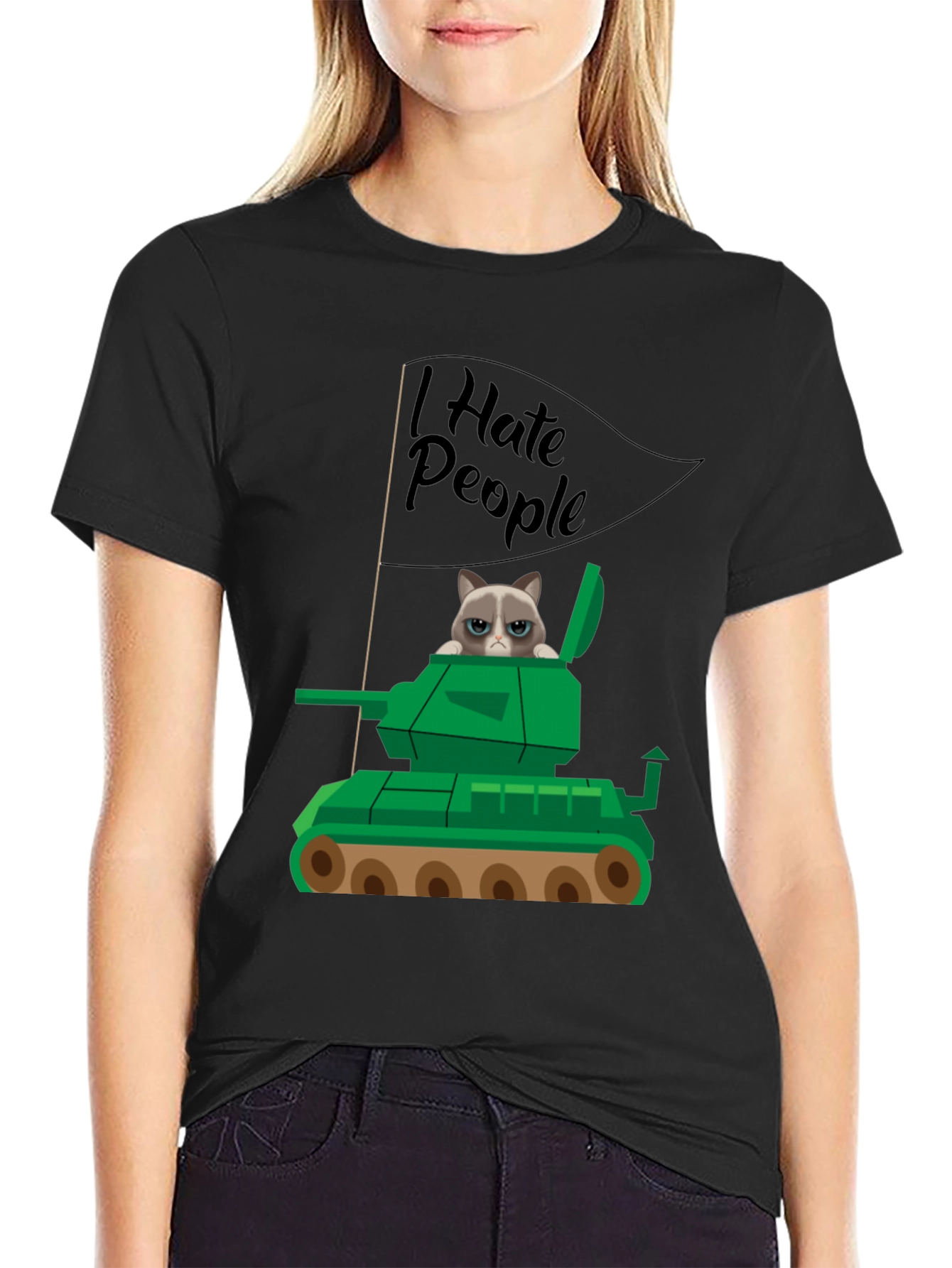 Black Grumpy Cat Tank T-Shirt - I Hate People view 2