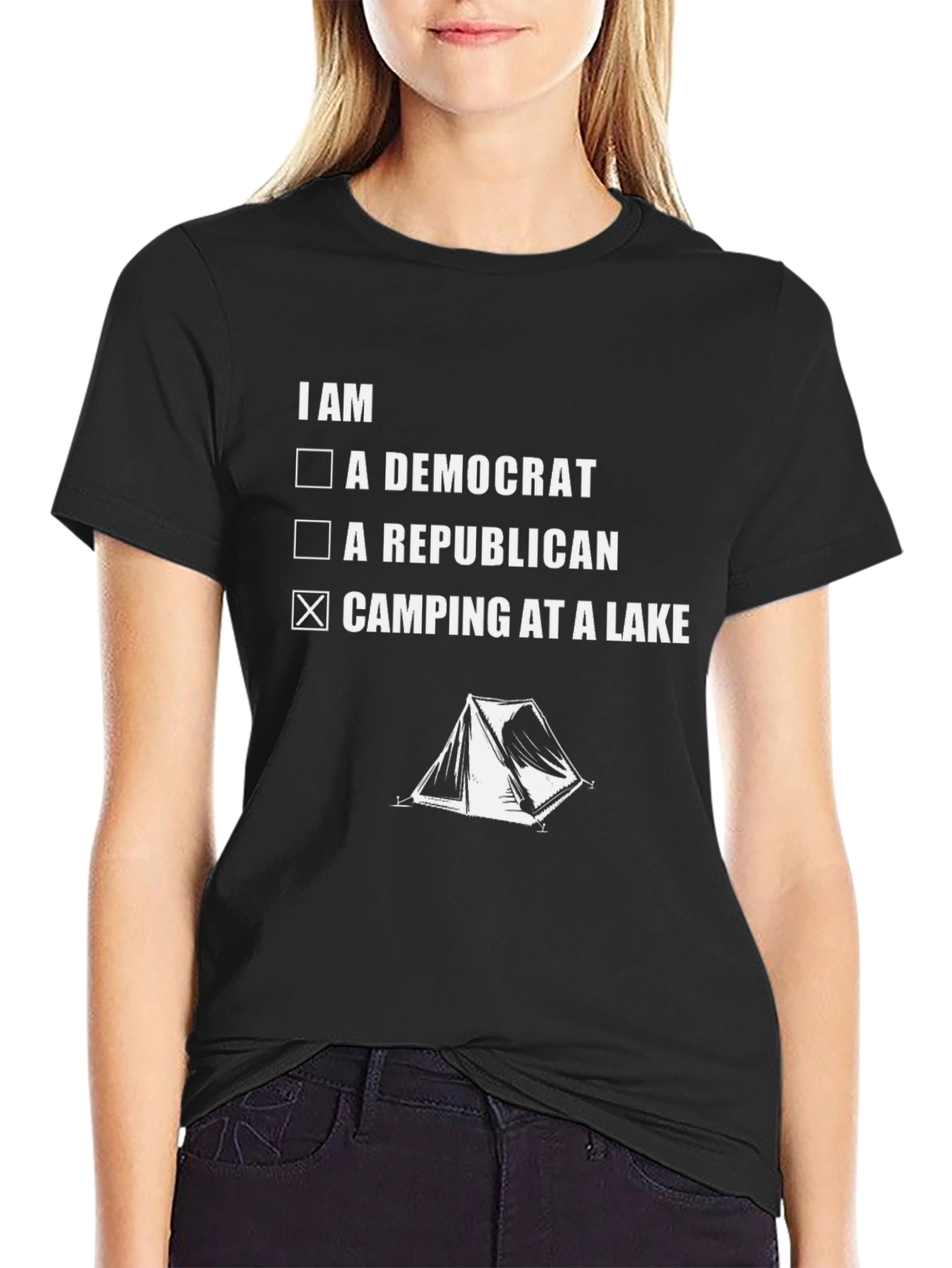 Black Camping at a Lake Graphic Tee view 2