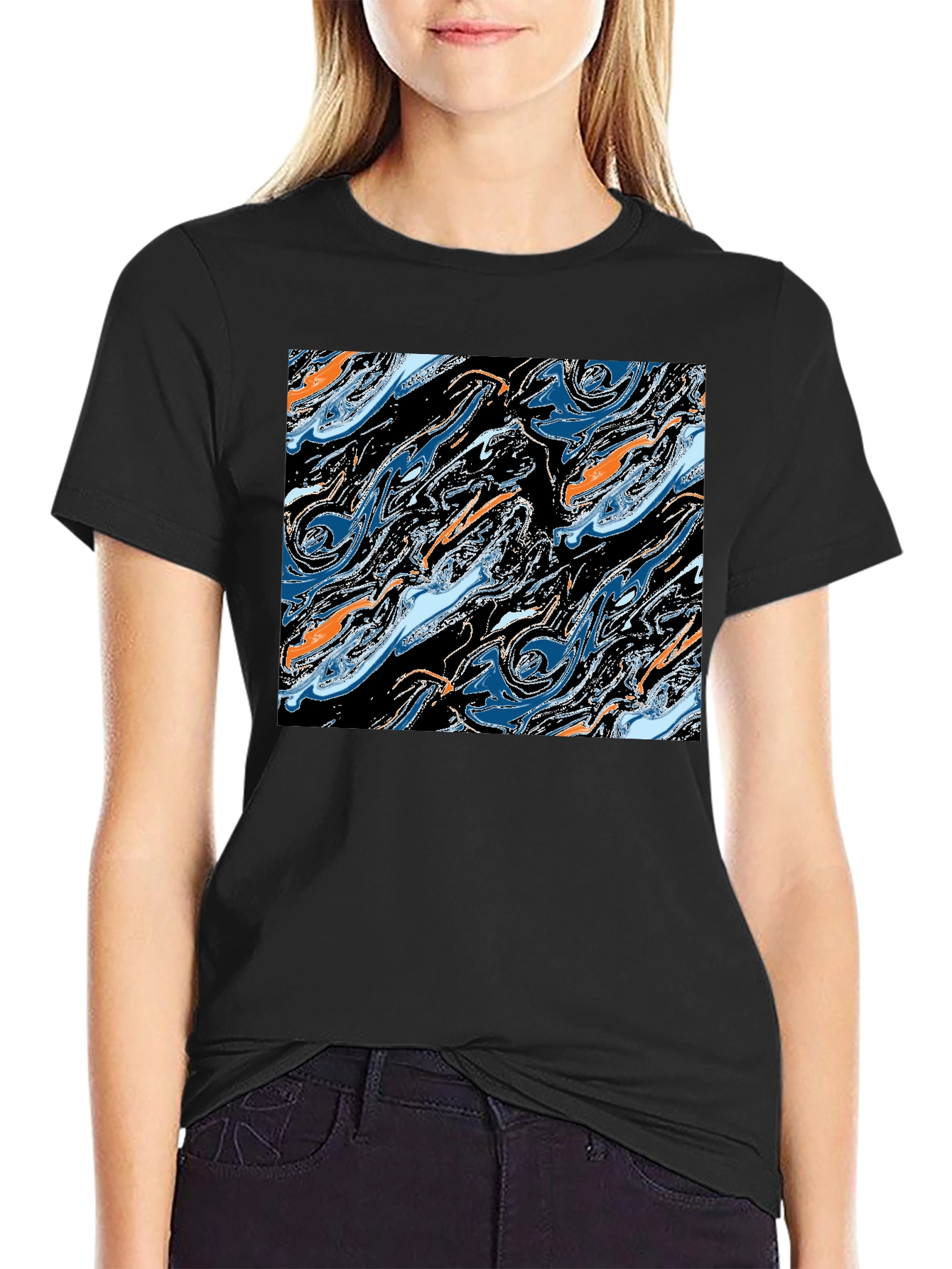 Black Abstract Swirl Graphic Tee - Modern Art T-Shirt view 2