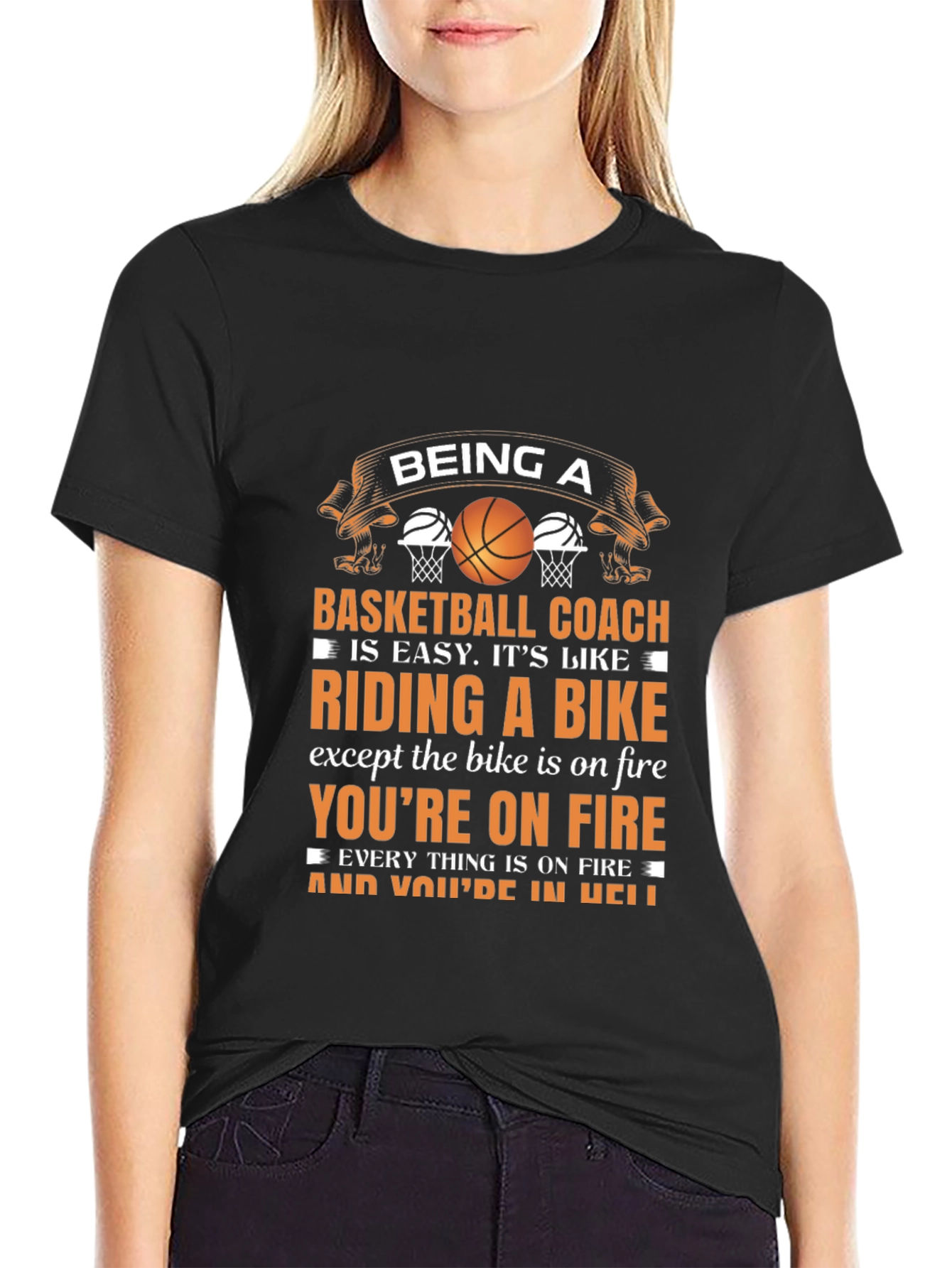 Black Basketball Coach T-Shirt - Riding a Bike Analogy view 2