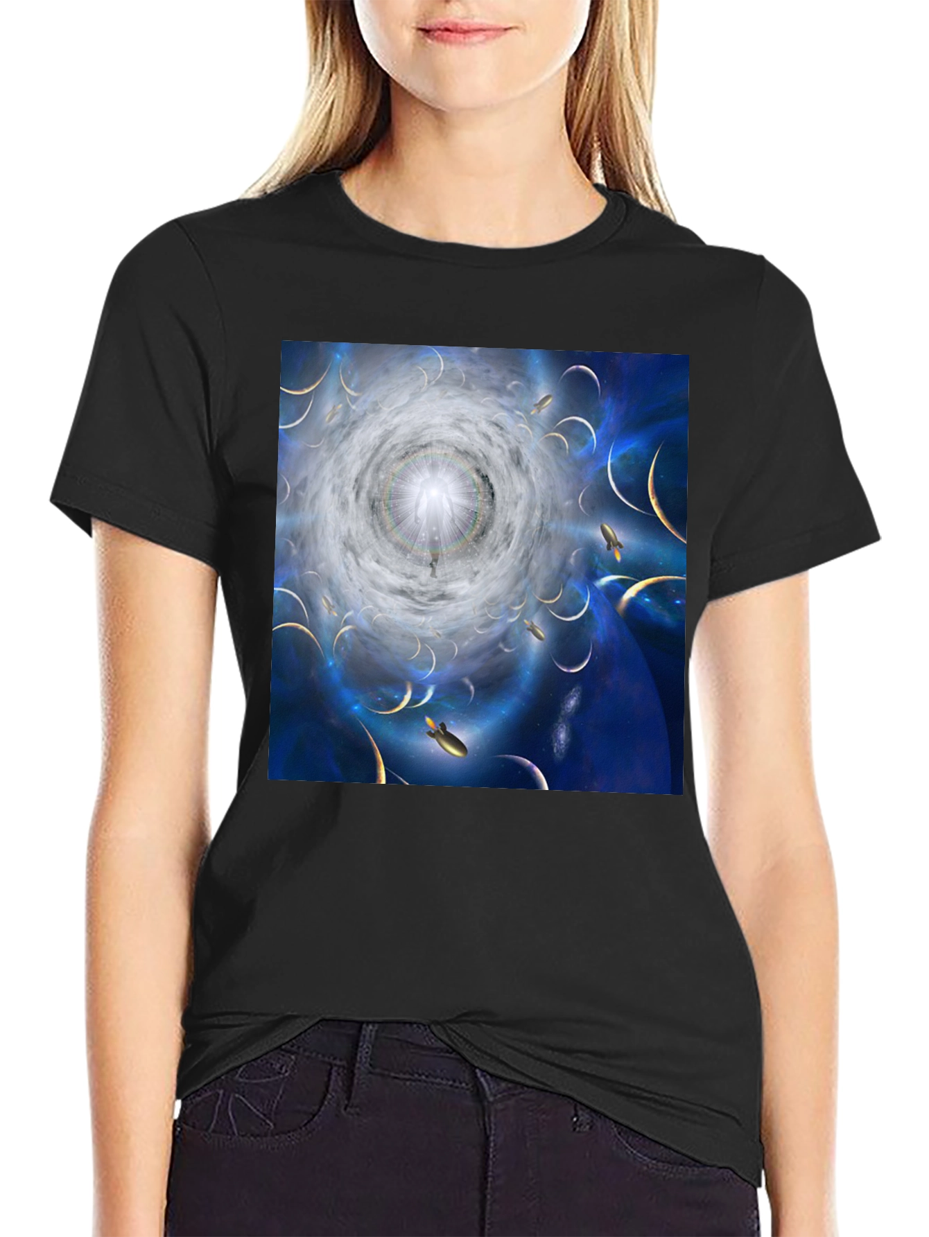 Black Celestial Dreamscape Graphic T-Shirt view 2