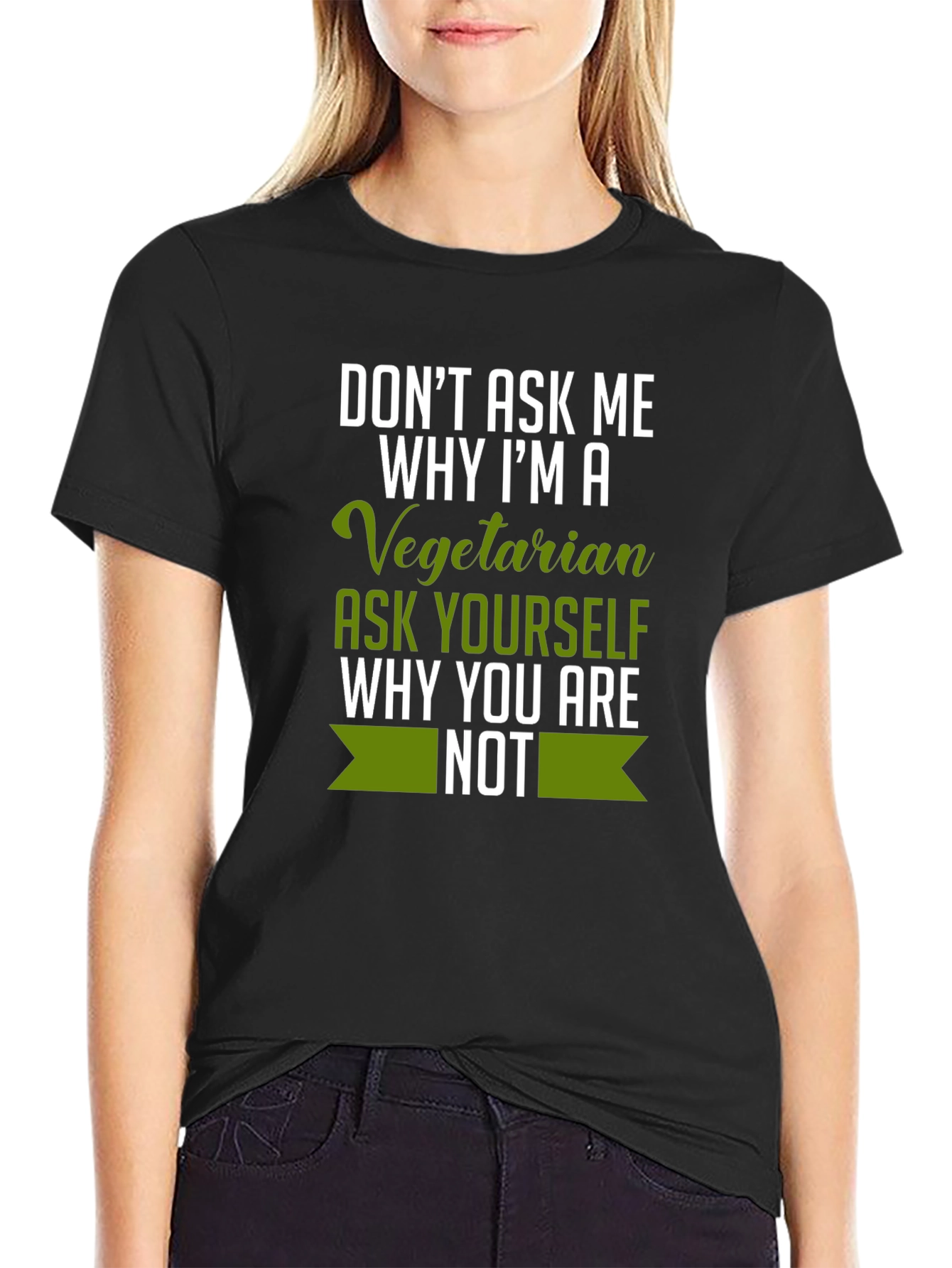 Black Vegetarian T-Shirt: Funny Vegan Statement Tee view 2