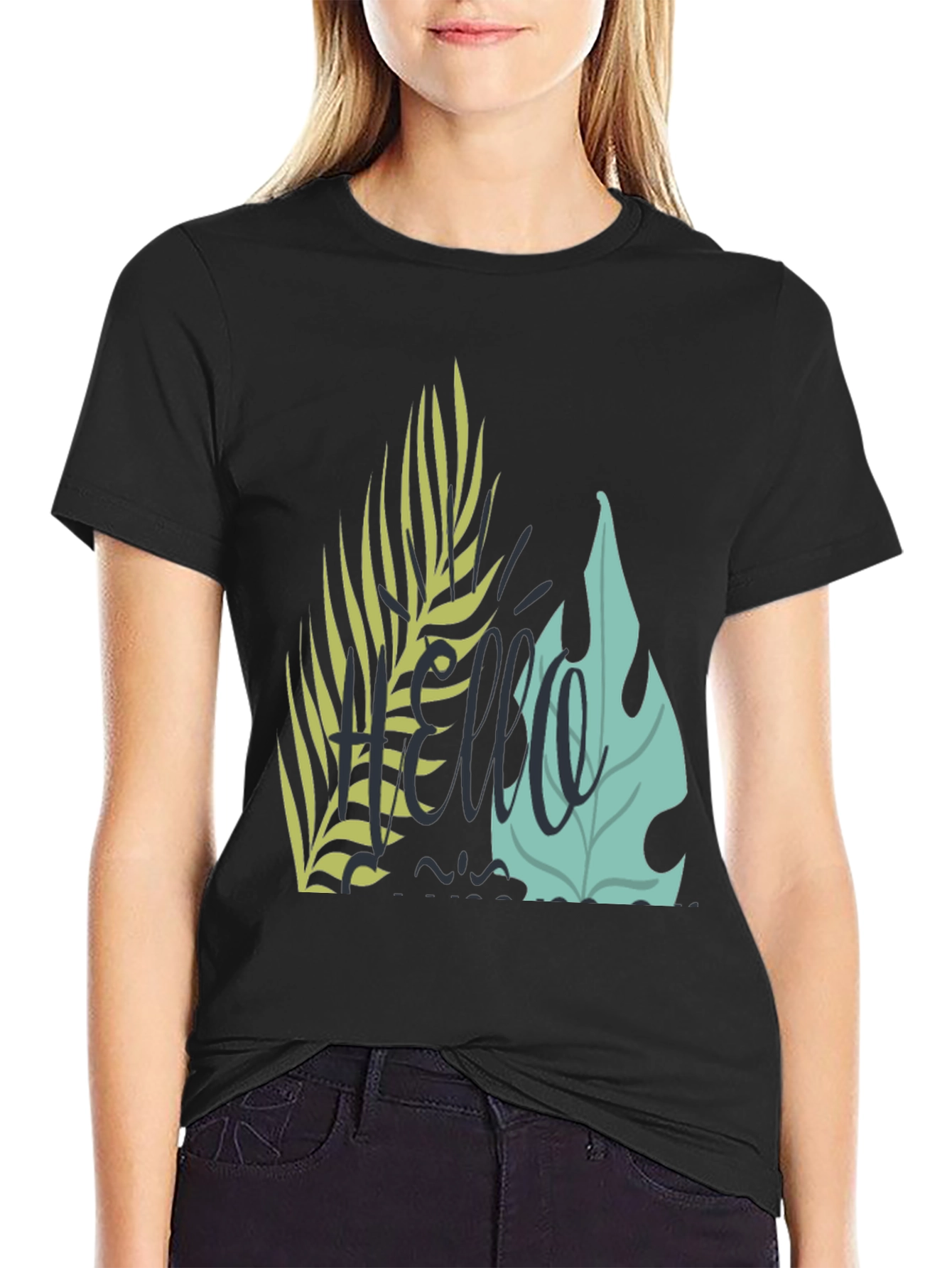 Black Tropical Hello Graphic Black T-Shirt view 2