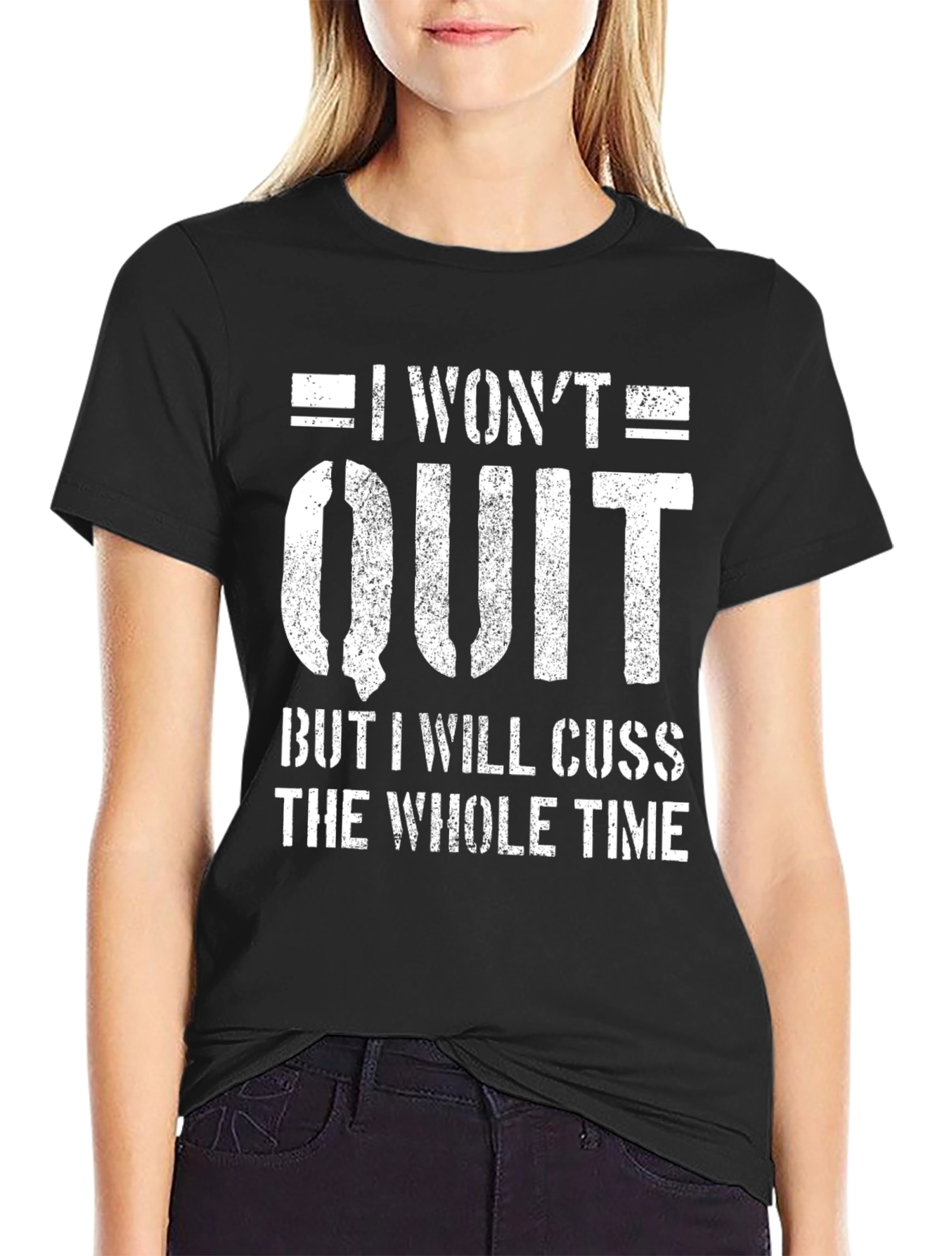 Black I Won't Quit Men's Graphic Tee - Funny Workout Motivation view 2