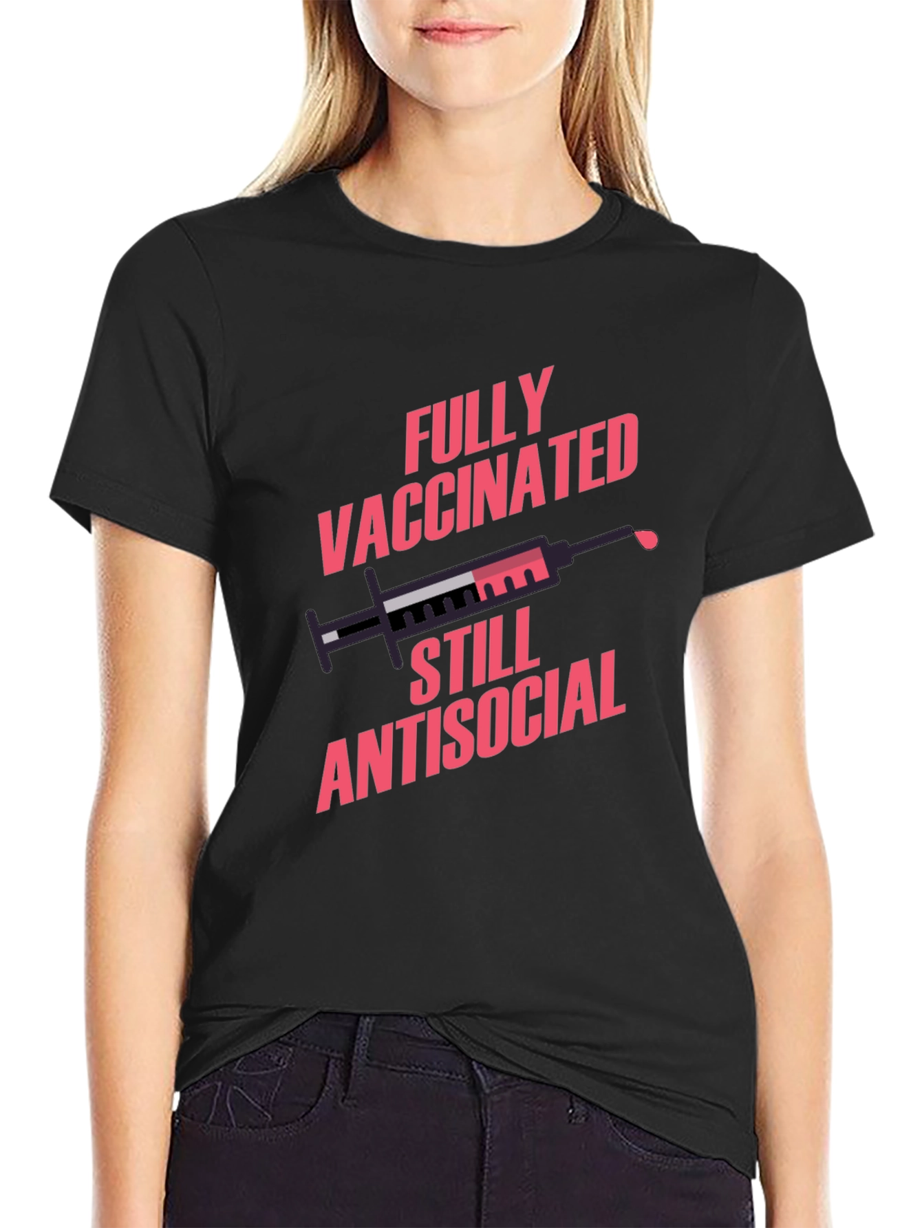 Black Fully Vaccinated Antisocial Graphic Tee view 2