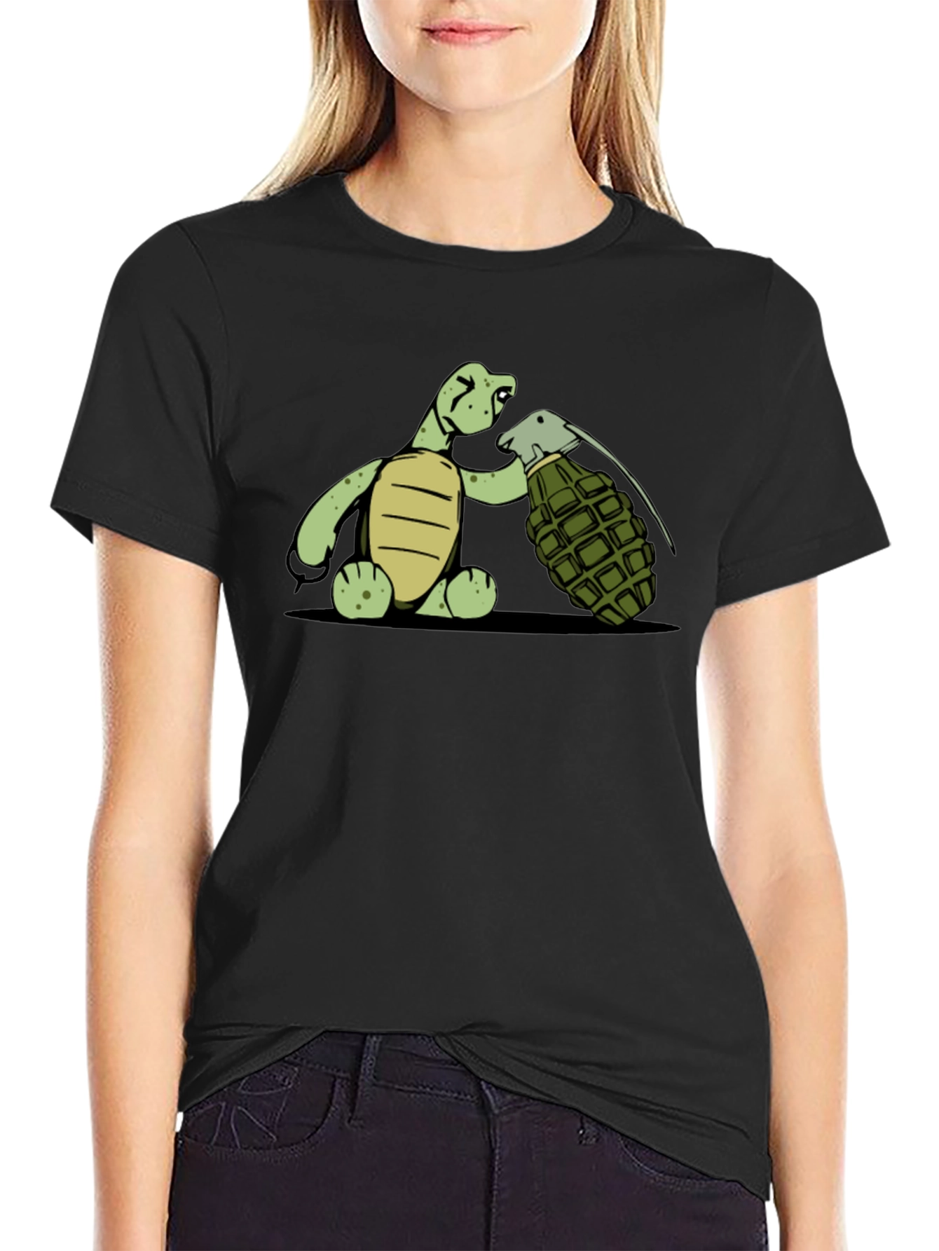 Black Turtle Grenade Graphic Tee - Black Cotton T-Shirt view 2