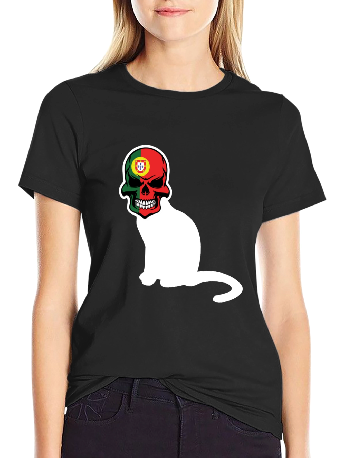 Black Portugal Skull Cat Graphic Tee - Men's Black T-Shirt view 2