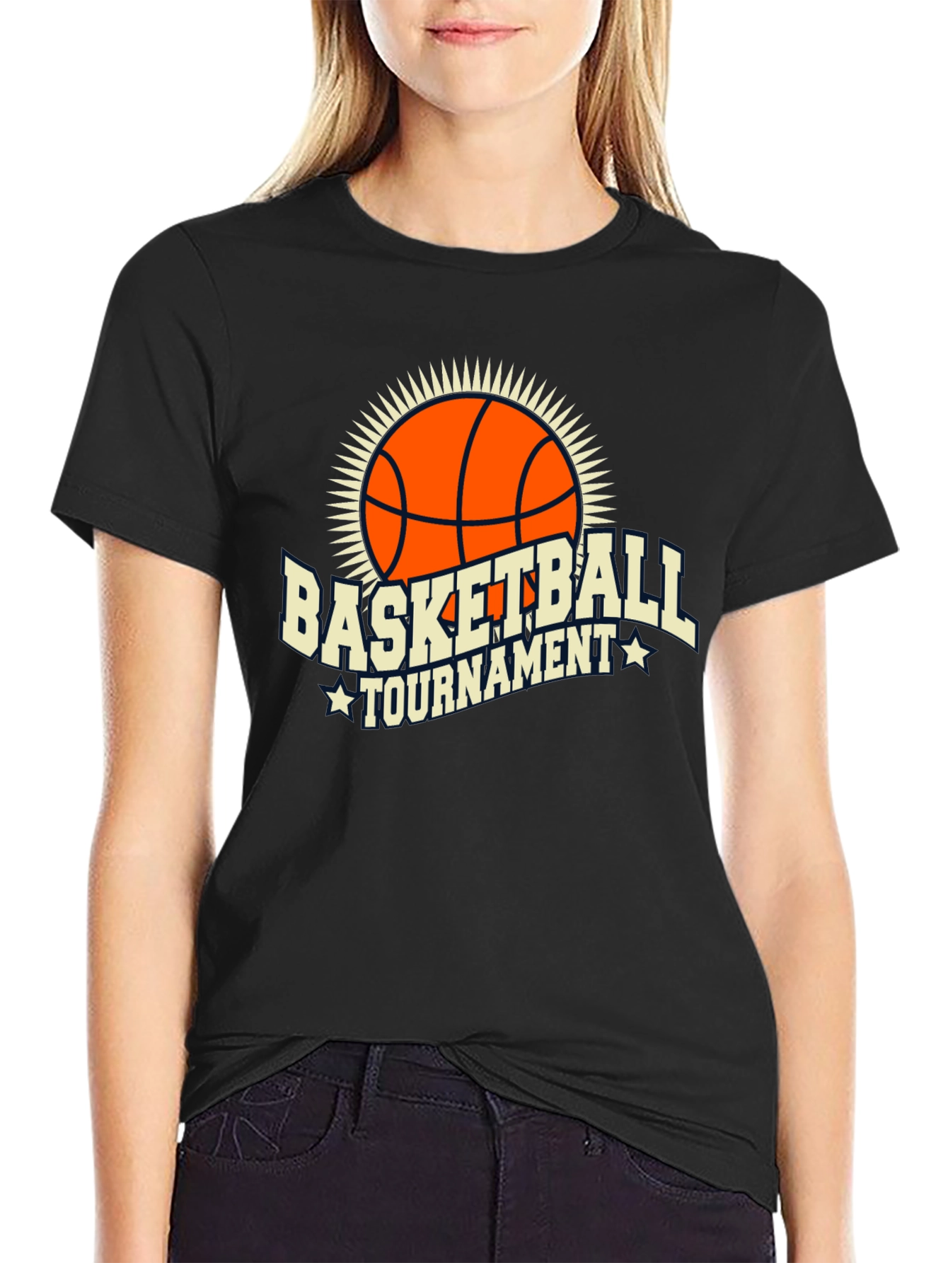 Black Basketball Tournament Graphic Tee - Black Cotton T-Shirt view 2